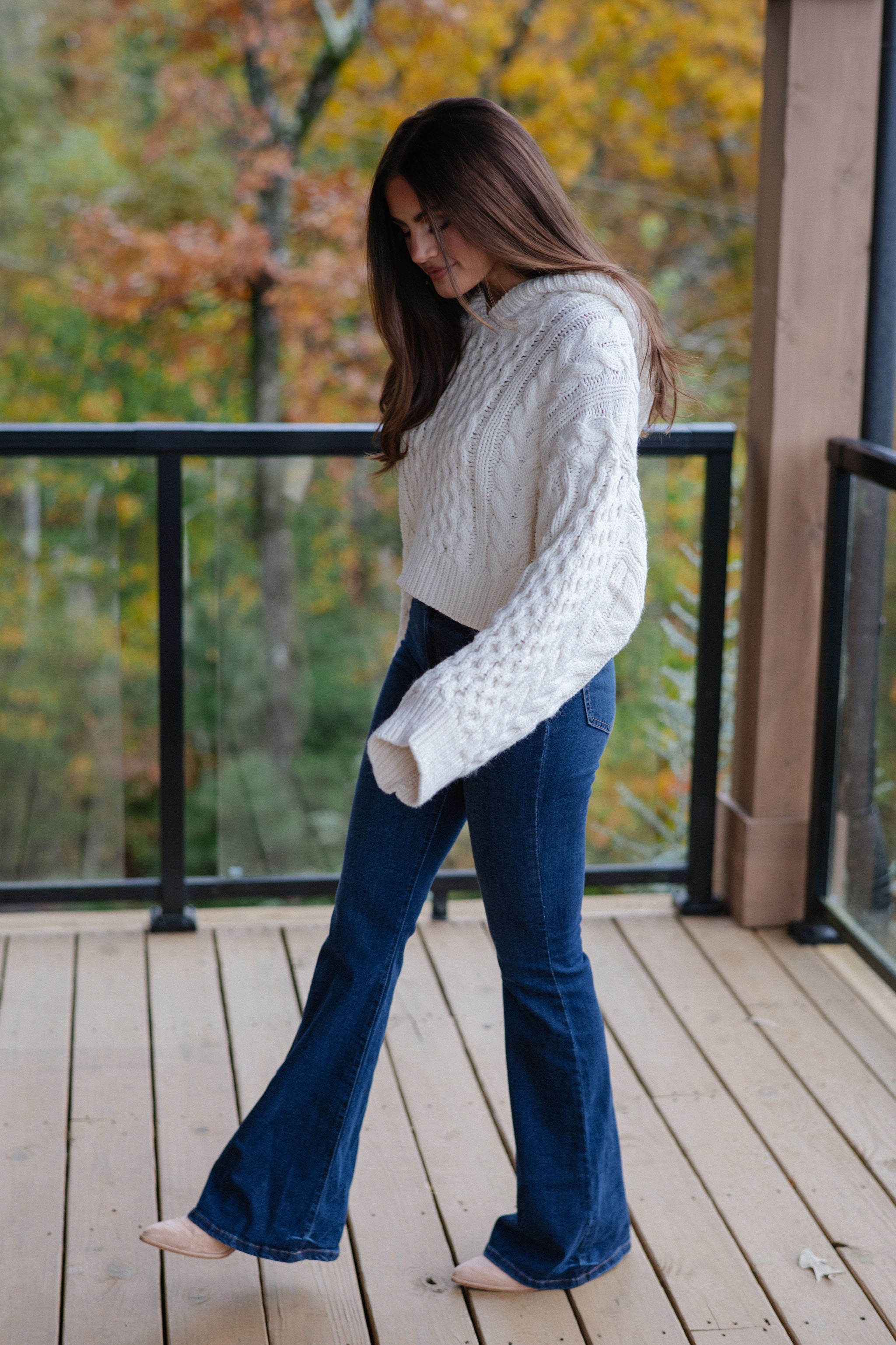 Cable Knit Hooded Sweater-Cream