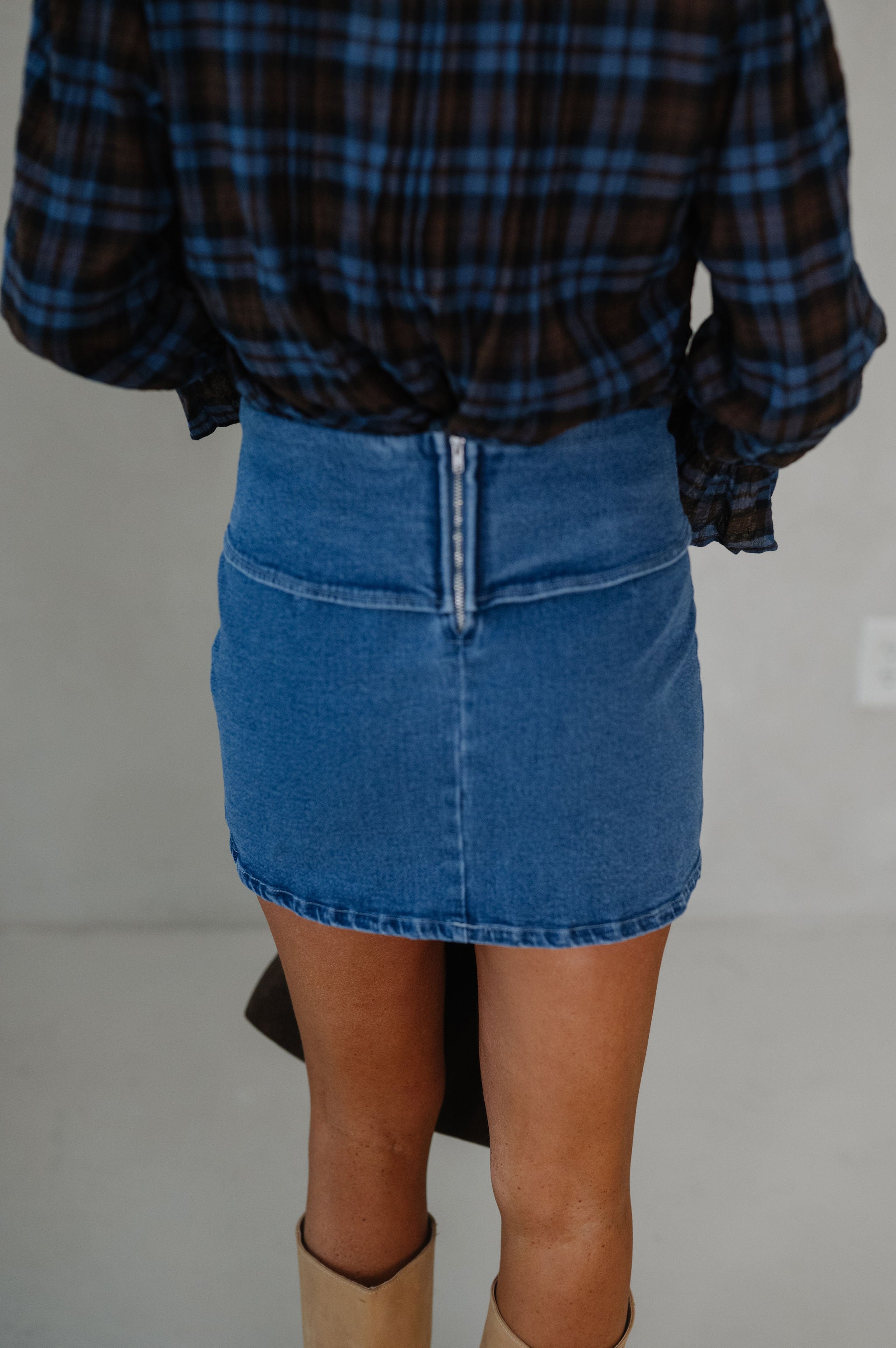 Folded Low Waist Mini Skirt-Denim
