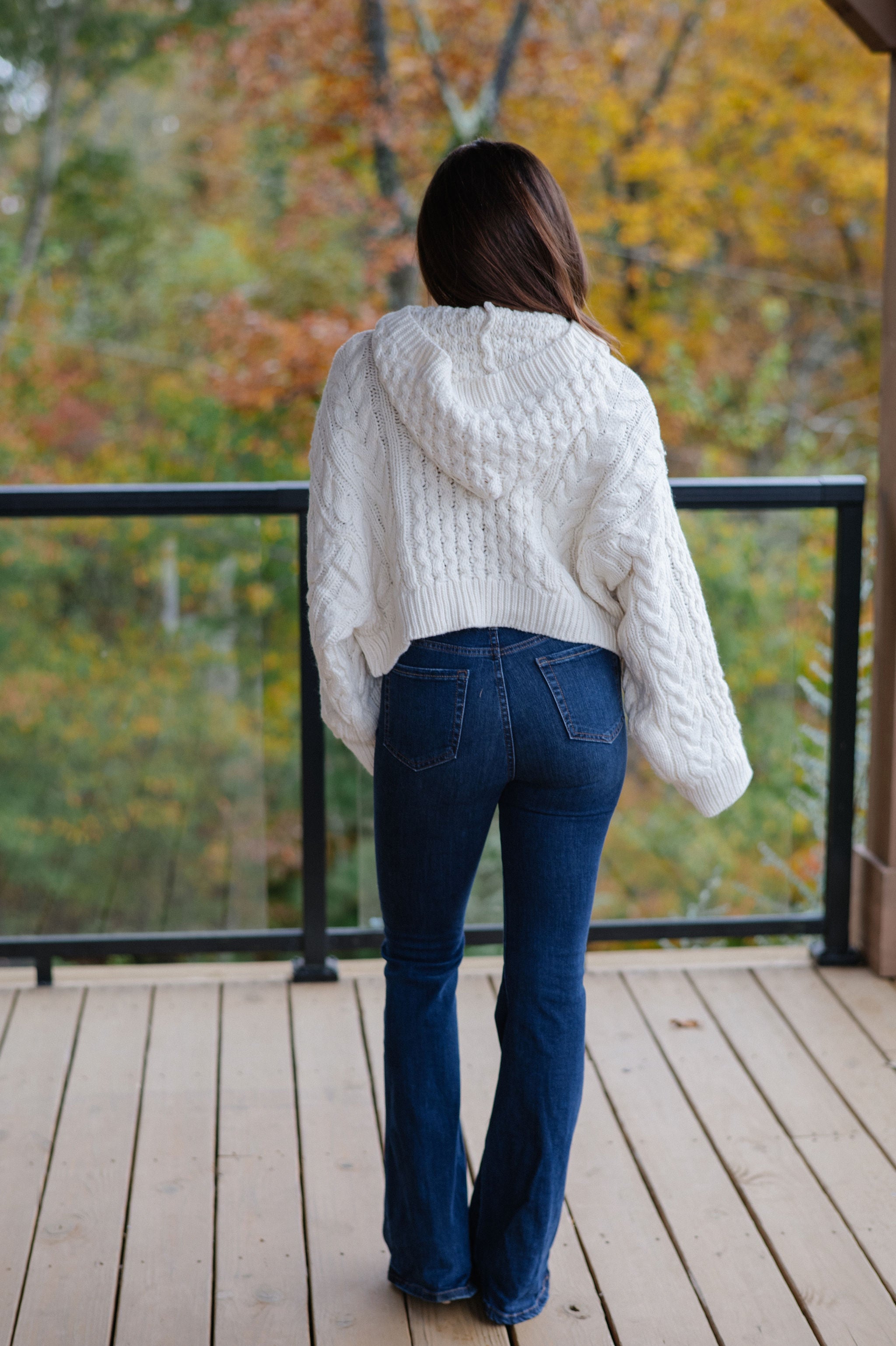 Cable Knit Hooded Sweater-Cream
