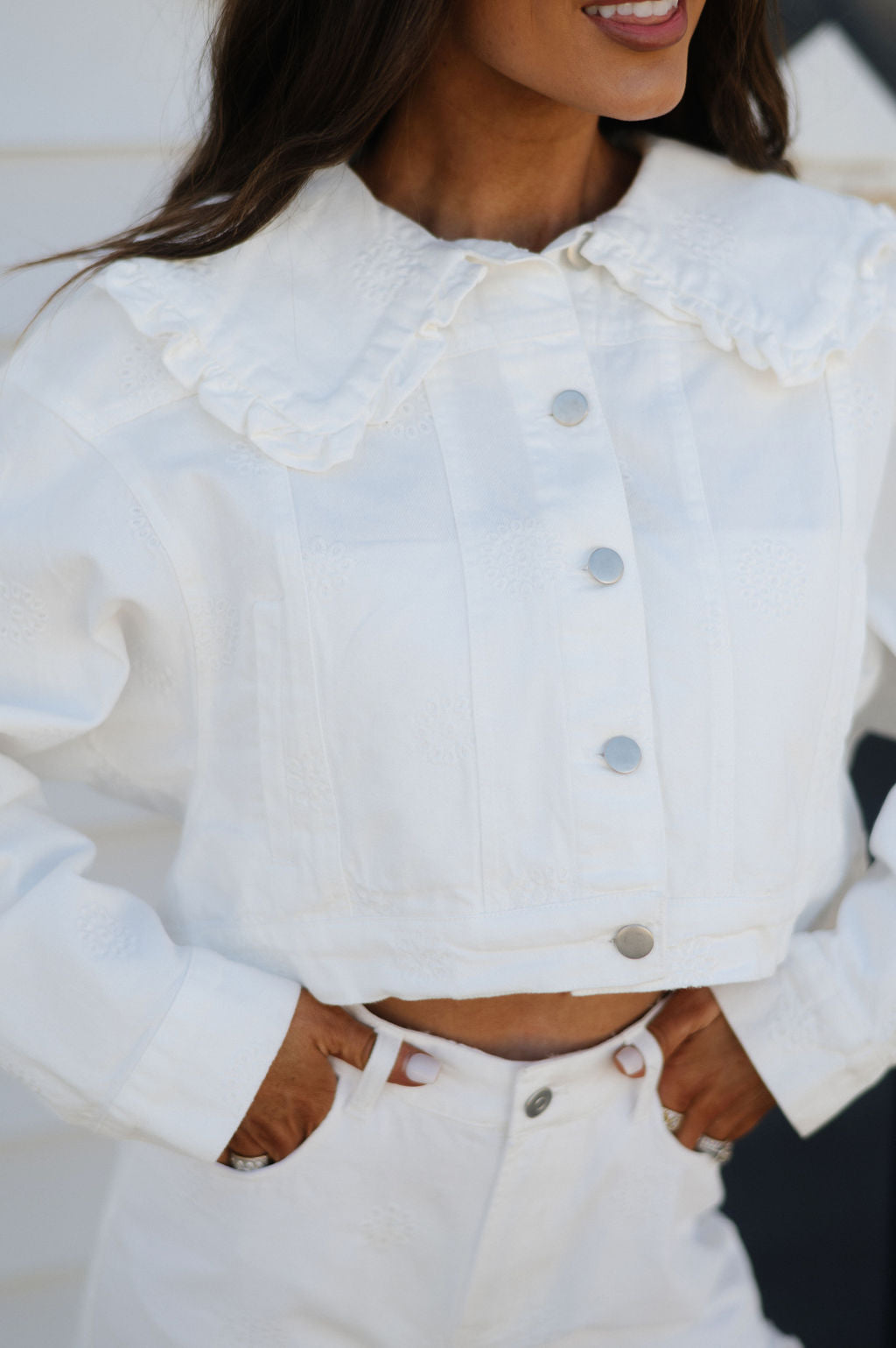 Doll Collar Embroidered Jacket-Off White