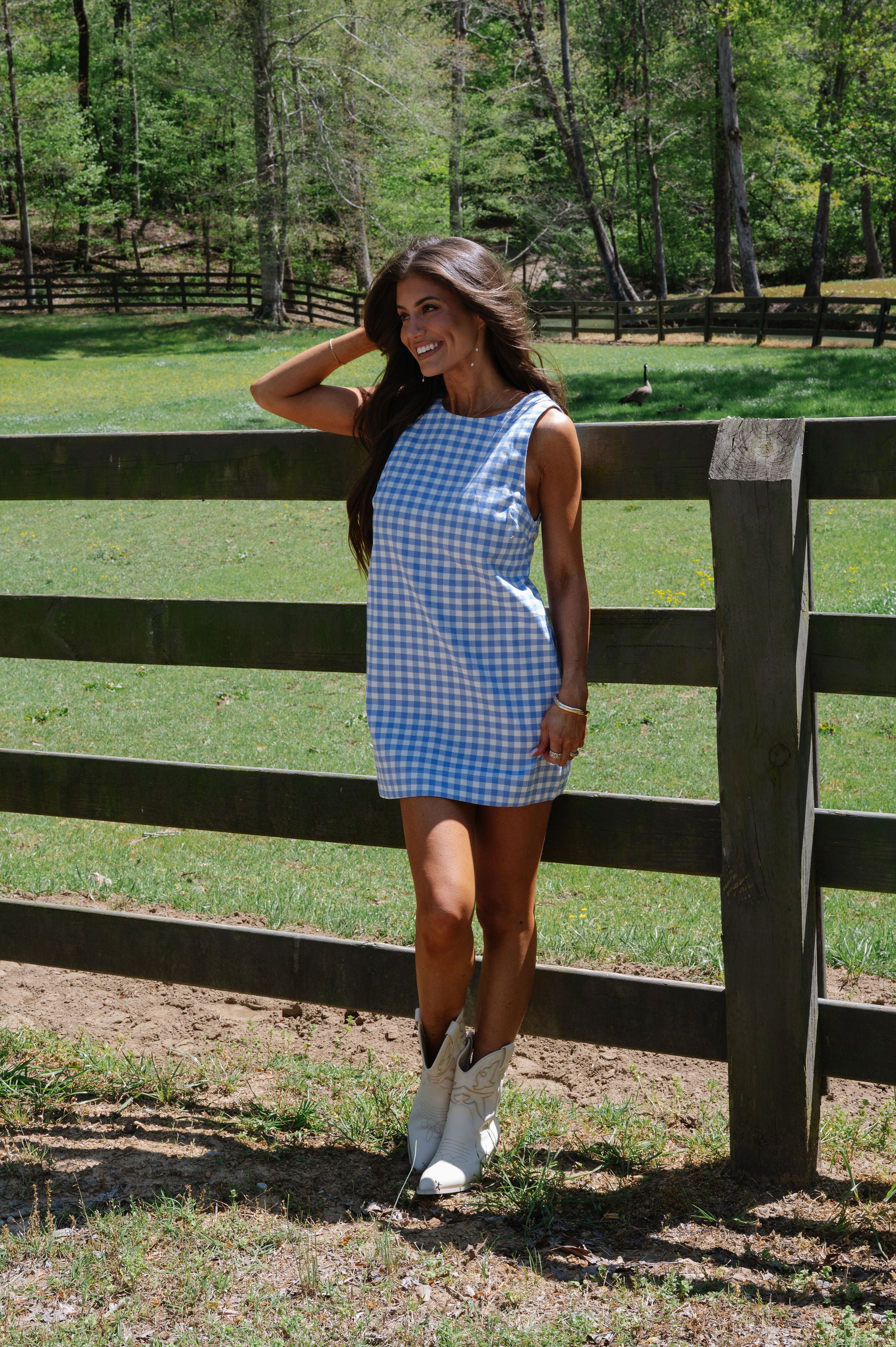 Riley Gingham Mini Dress-Blue