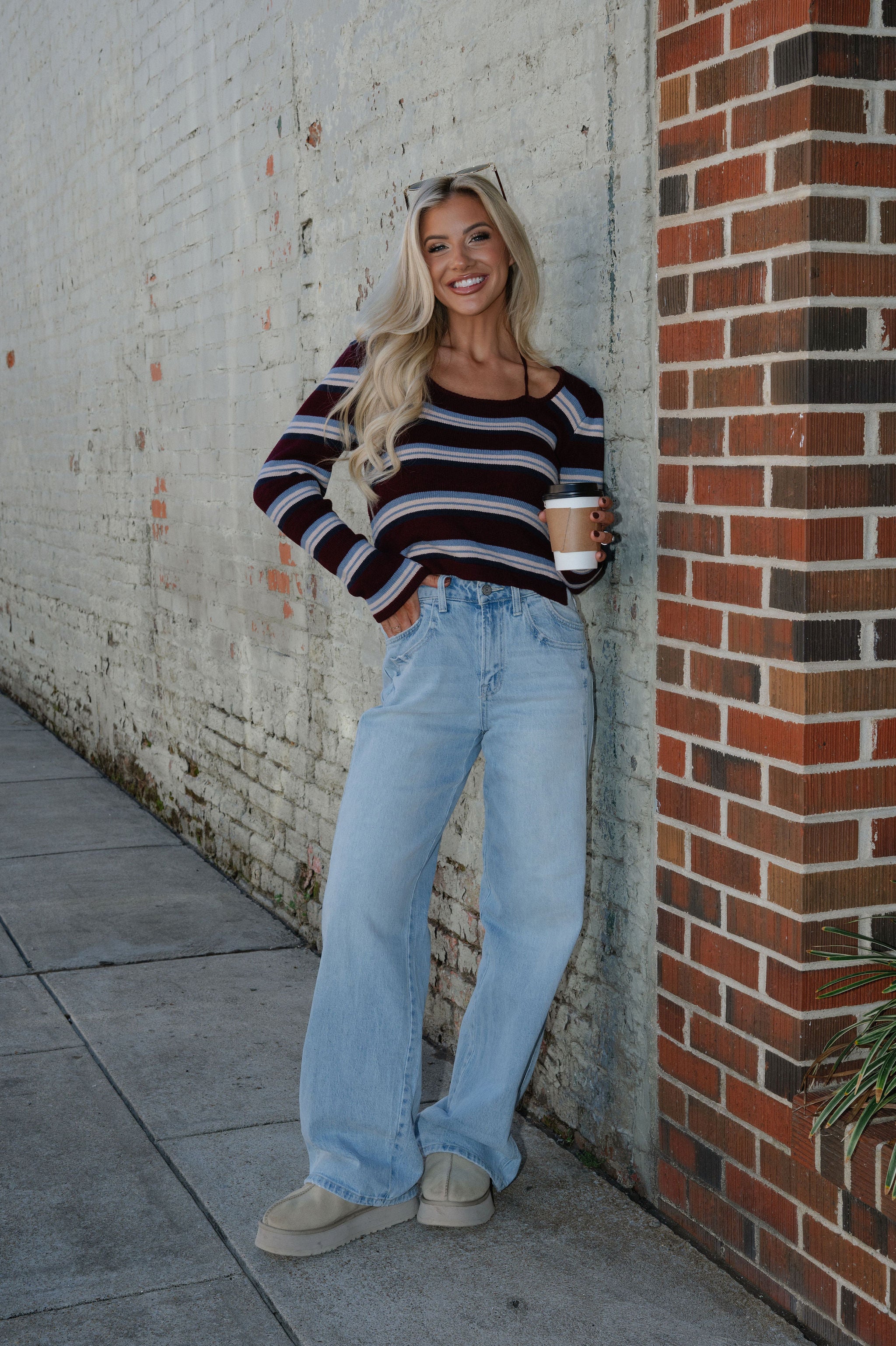 Garrett Striped Sweater-Burgundy