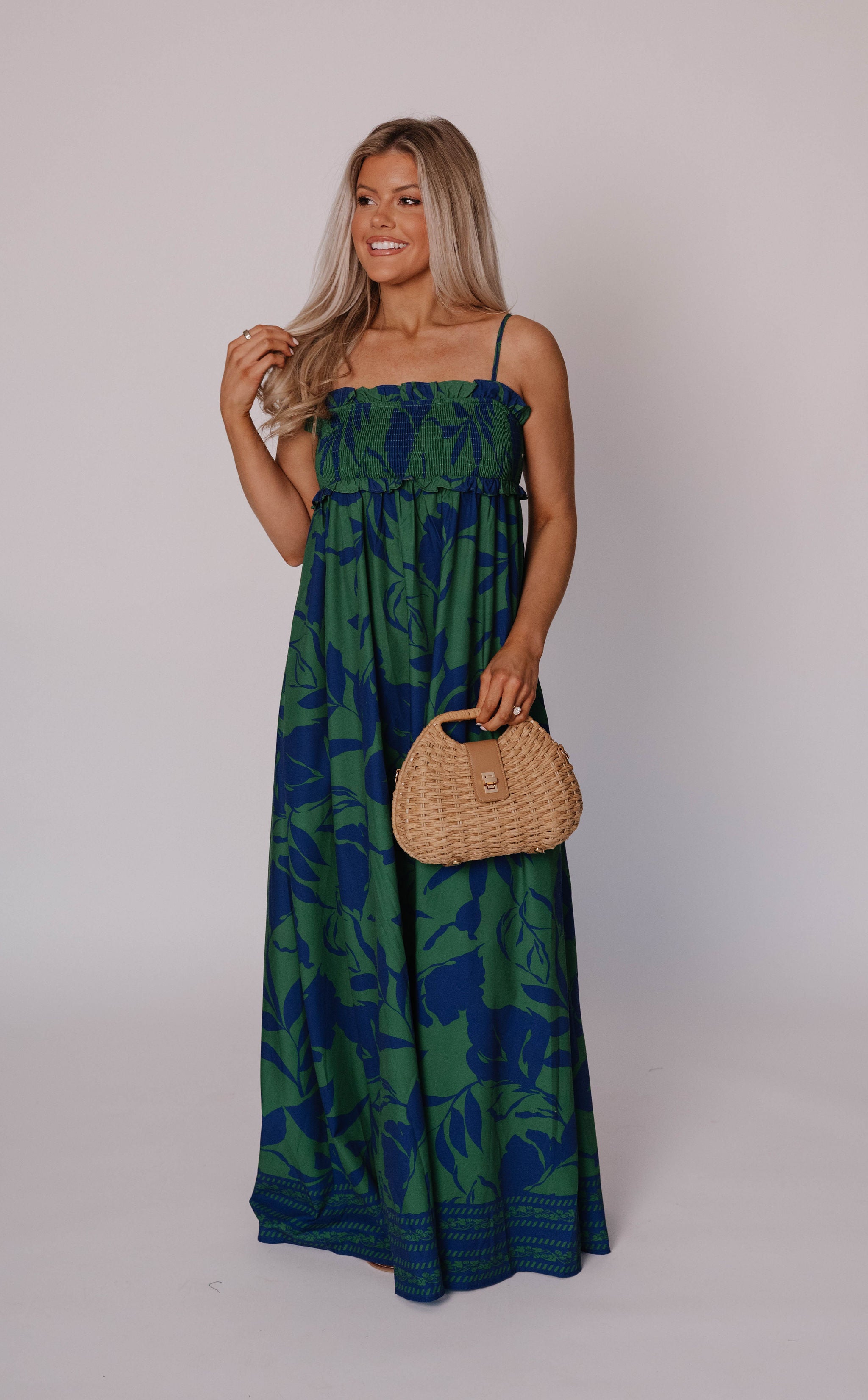 Coraline Floral Maxi Dress-Green/Blue