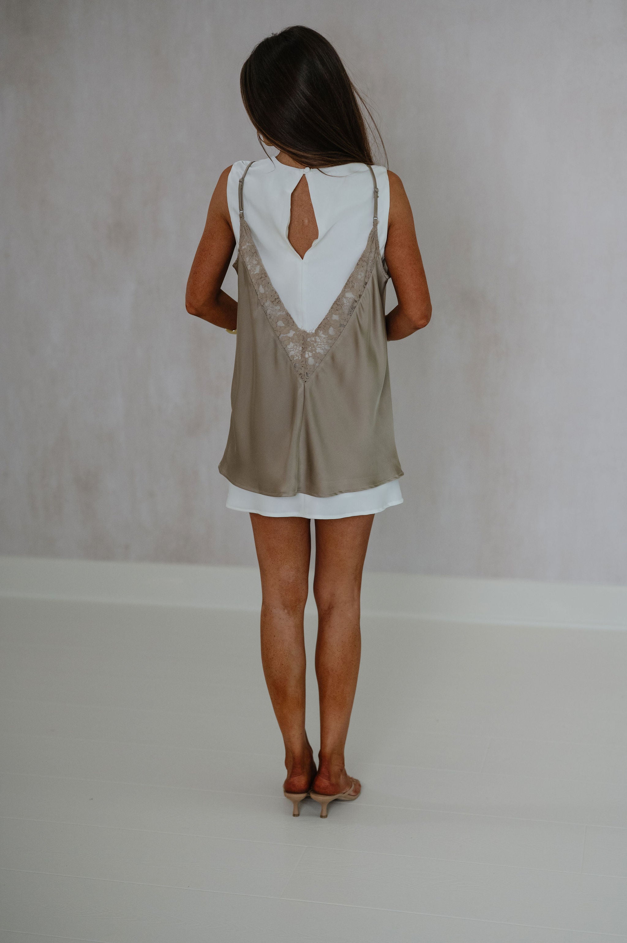 Layered Slip Lace Detail Dress-Mocha