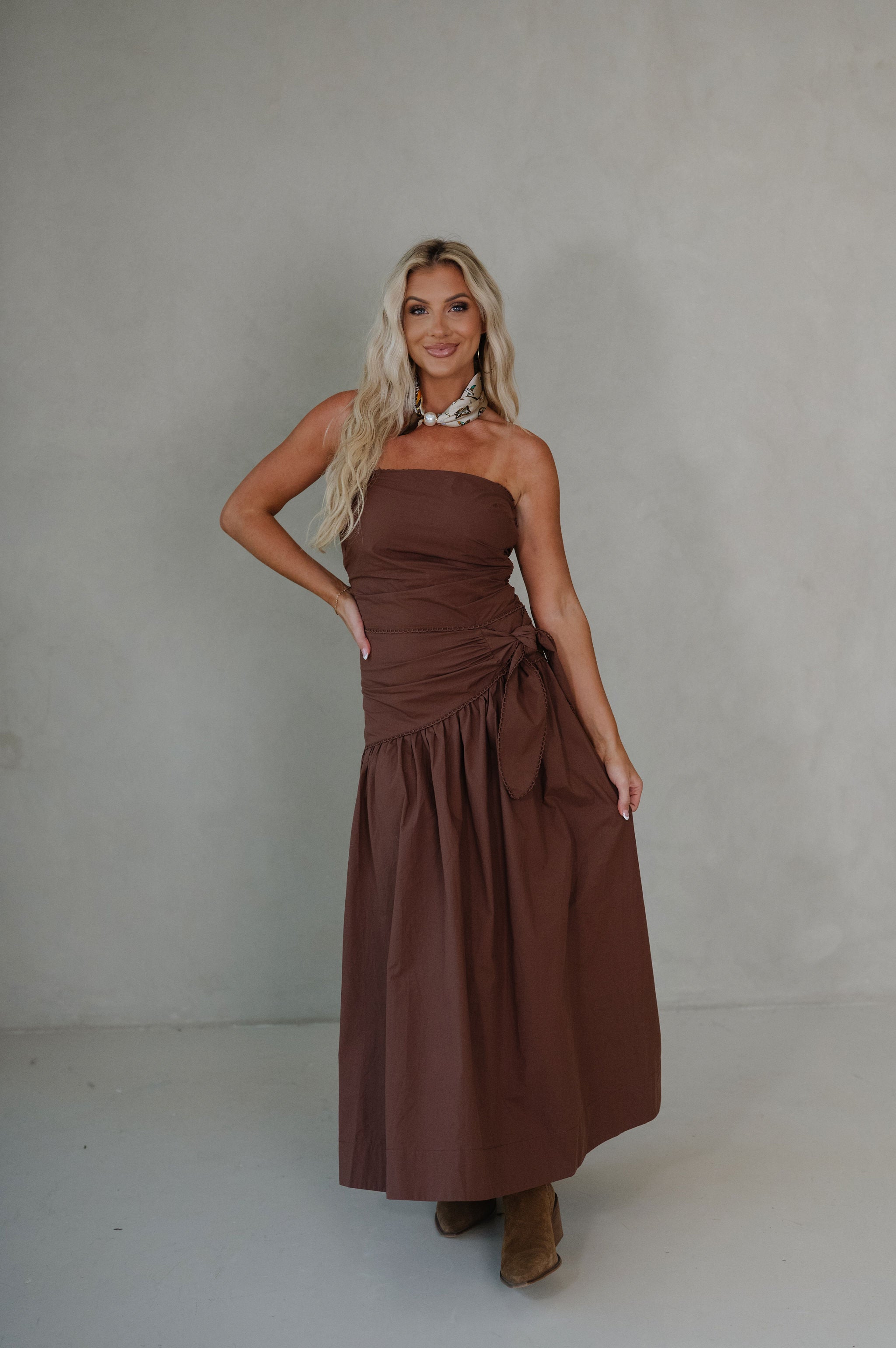 Daley Strapless Maxi Dress-Brown