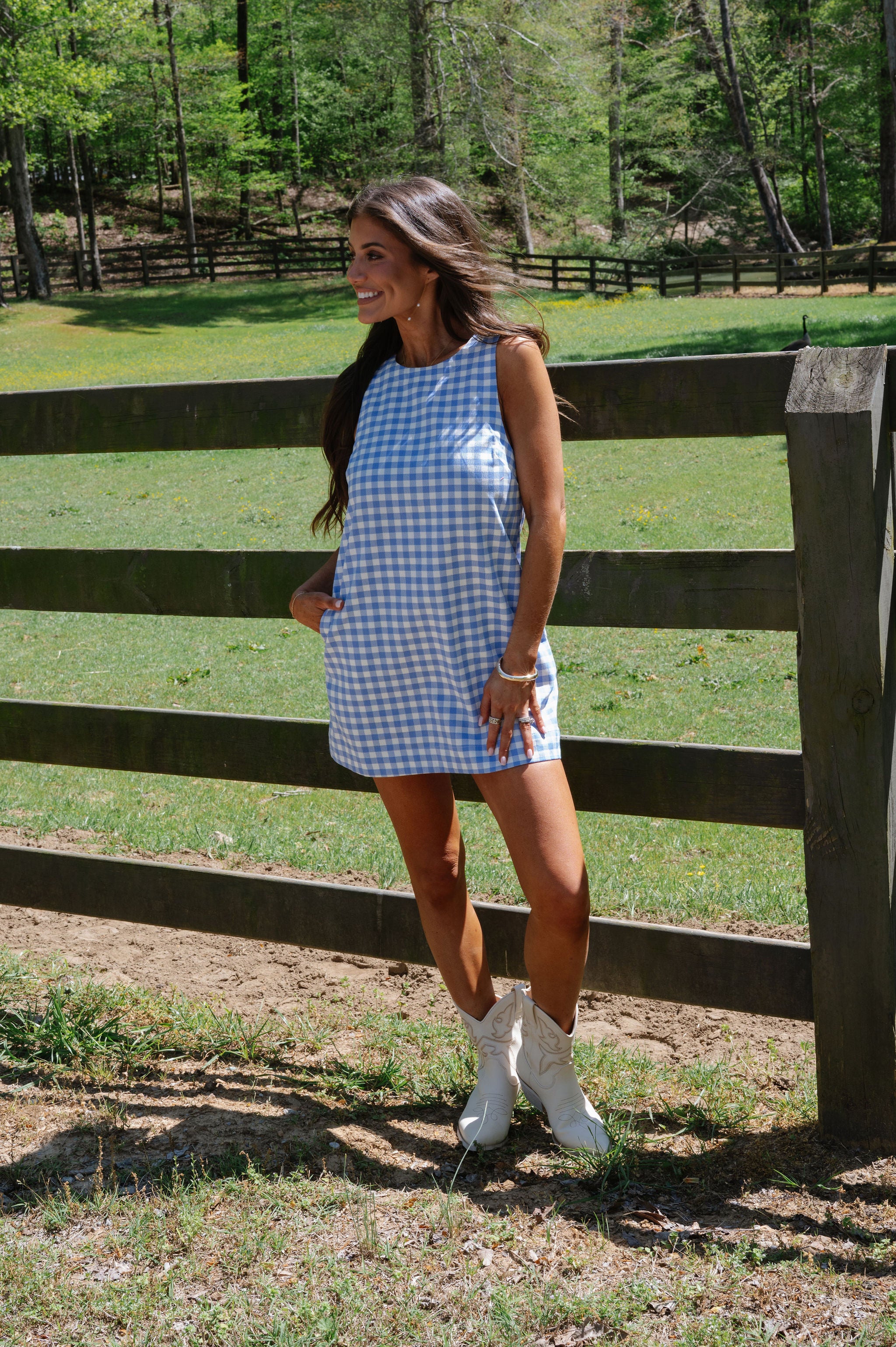 Riley Gingham Mini Dress-Blue