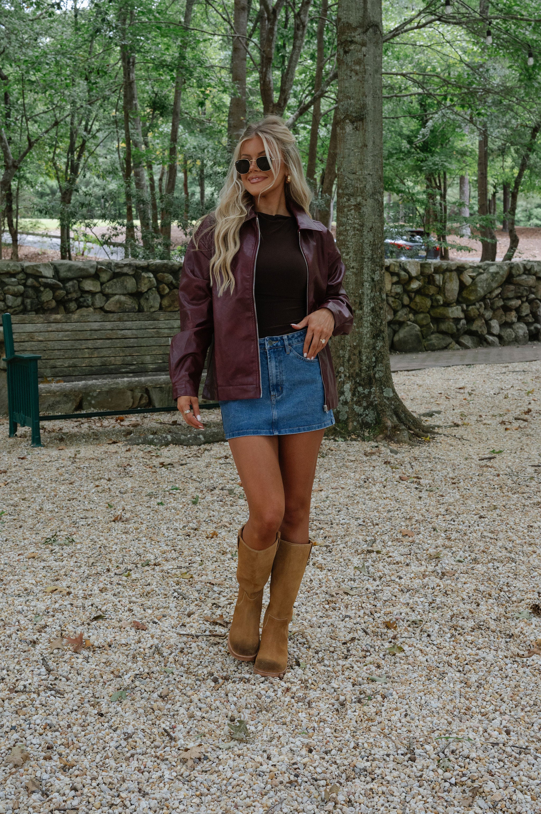 Marleigh Faux Leather Jacket-Cherry