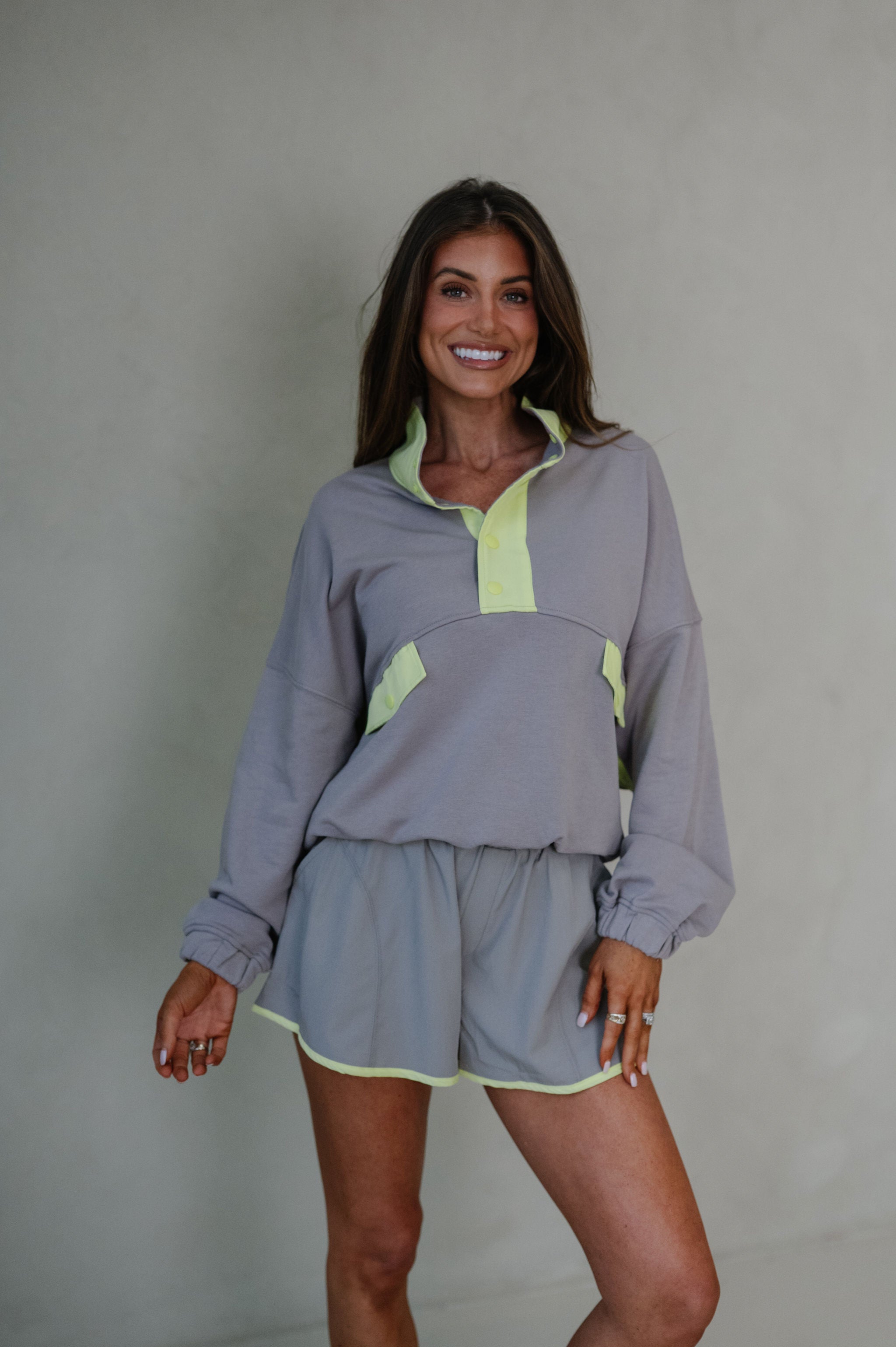 French Terry Playful Set-Stone Taupe/Lime