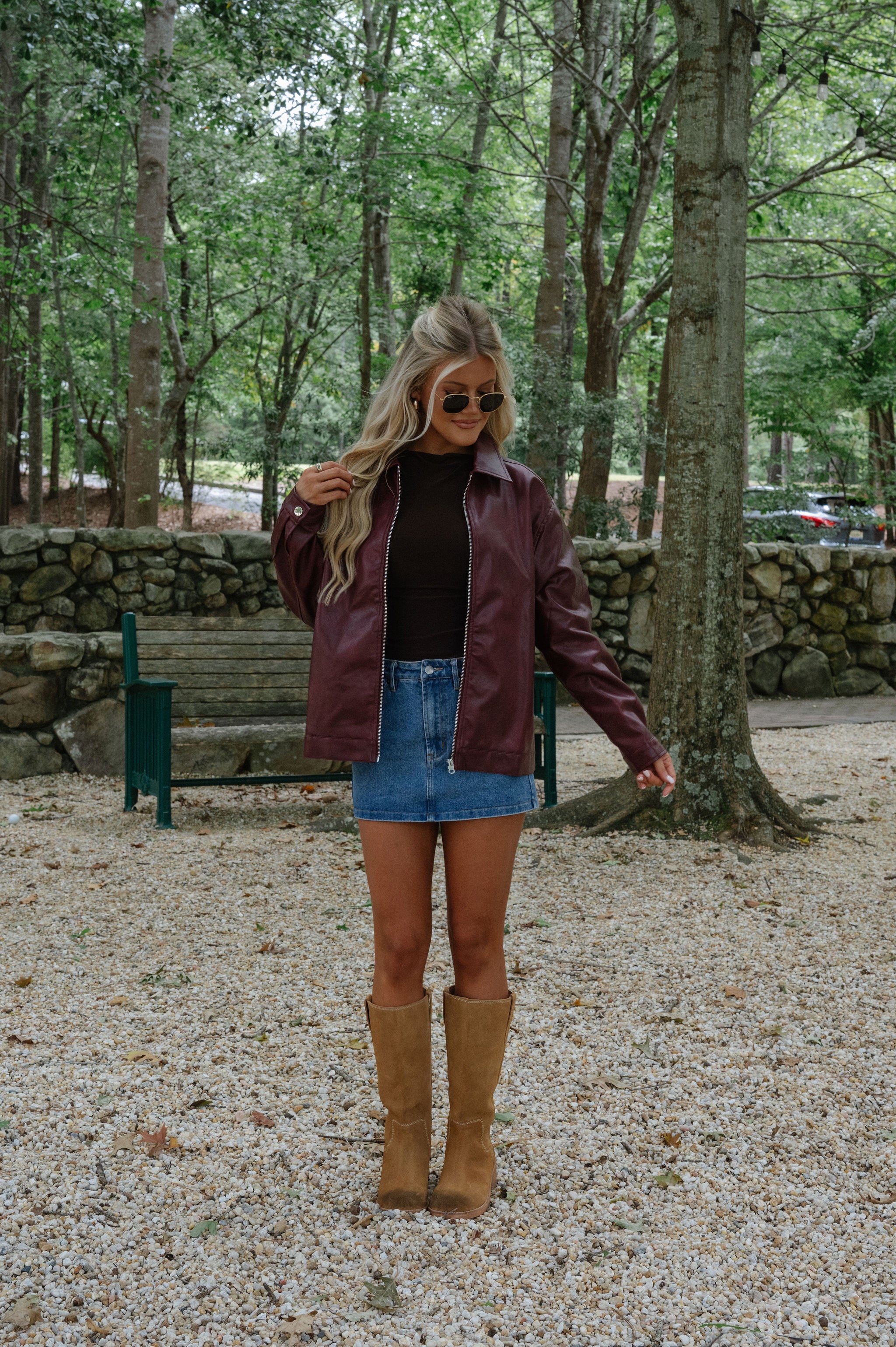 Marleigh Faux Leather Jacket-Cherry