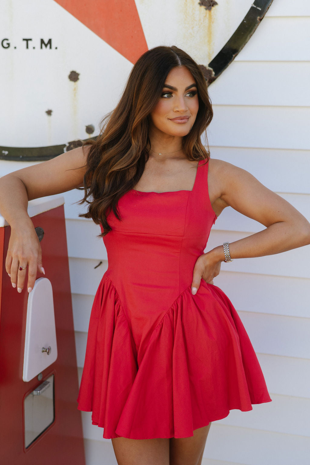 Back Lace Up Mini Dress-Red