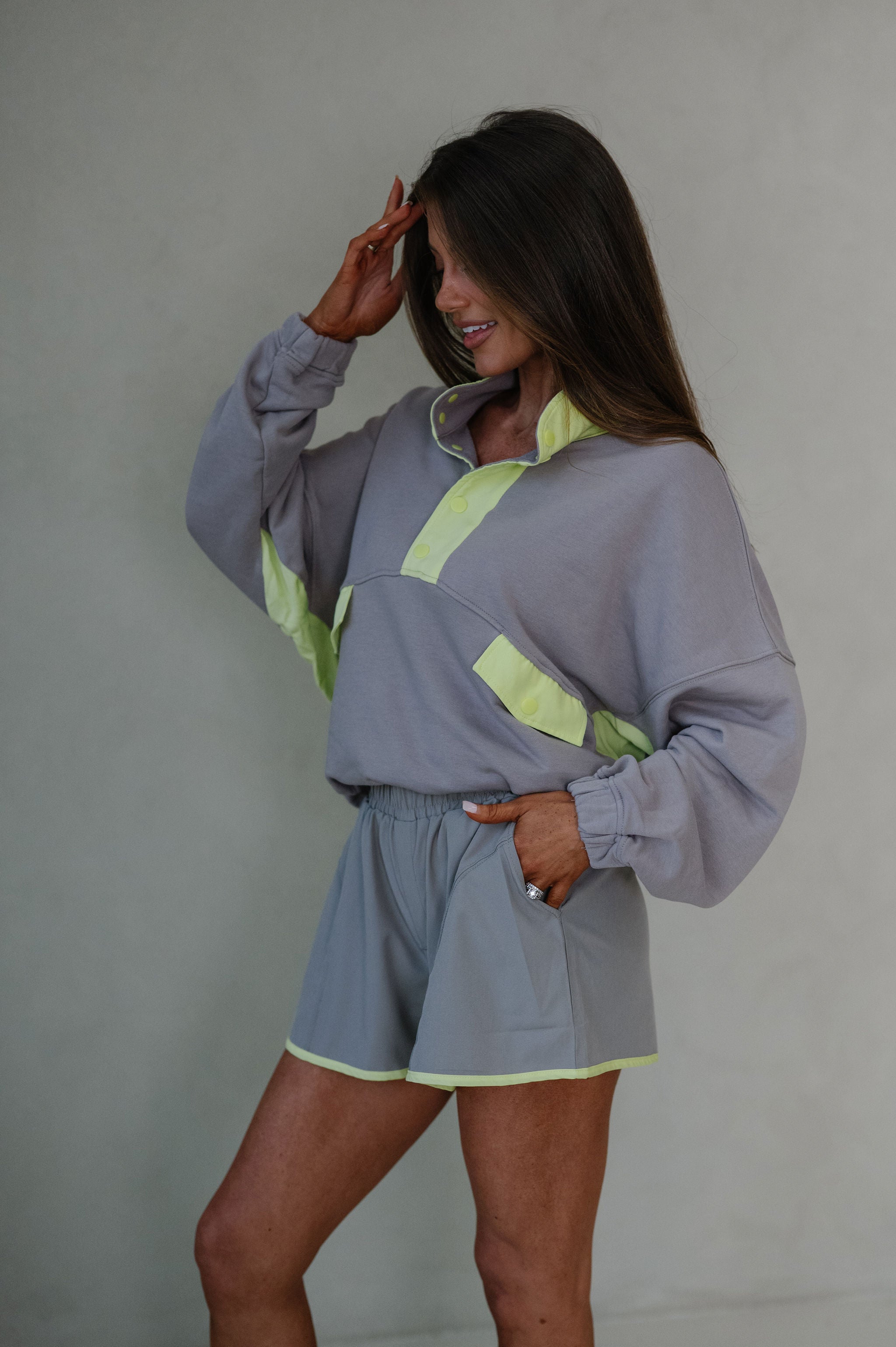 French Terry Playful Set-Stone Taupe/Lime