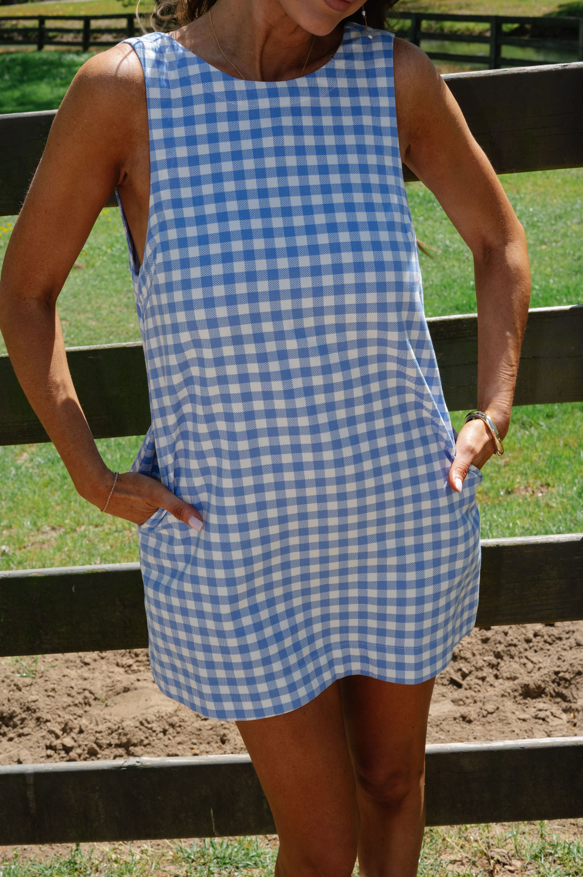 Riley Gingham Mini Dress-Blue