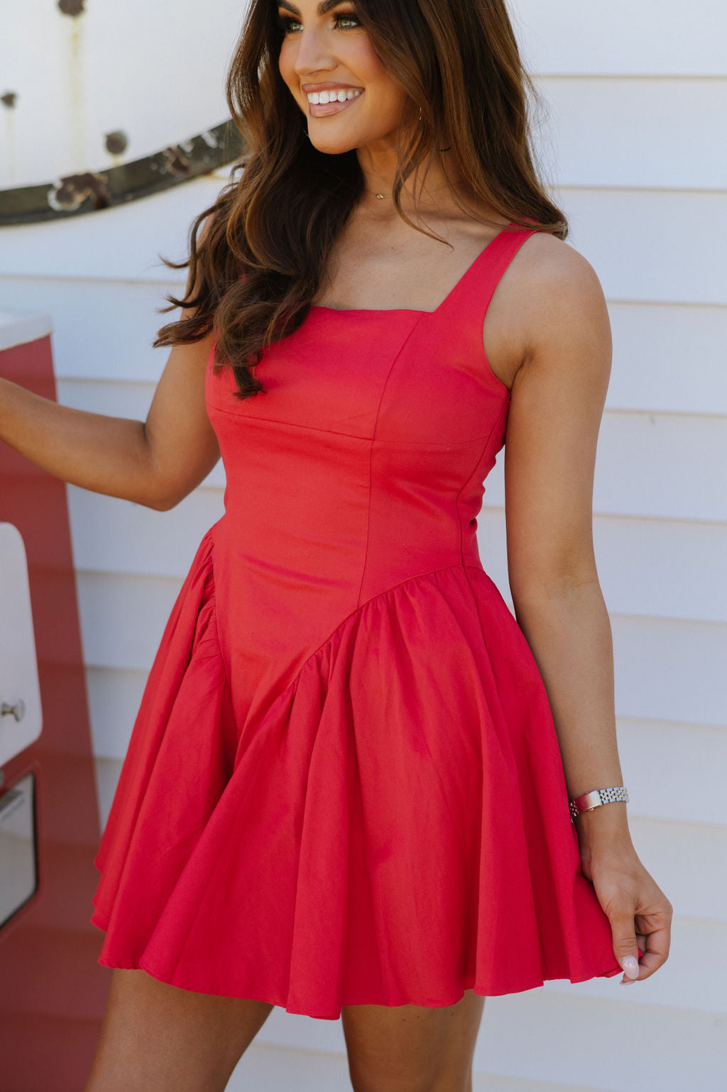 Back Lace Up Mini Dress-Red