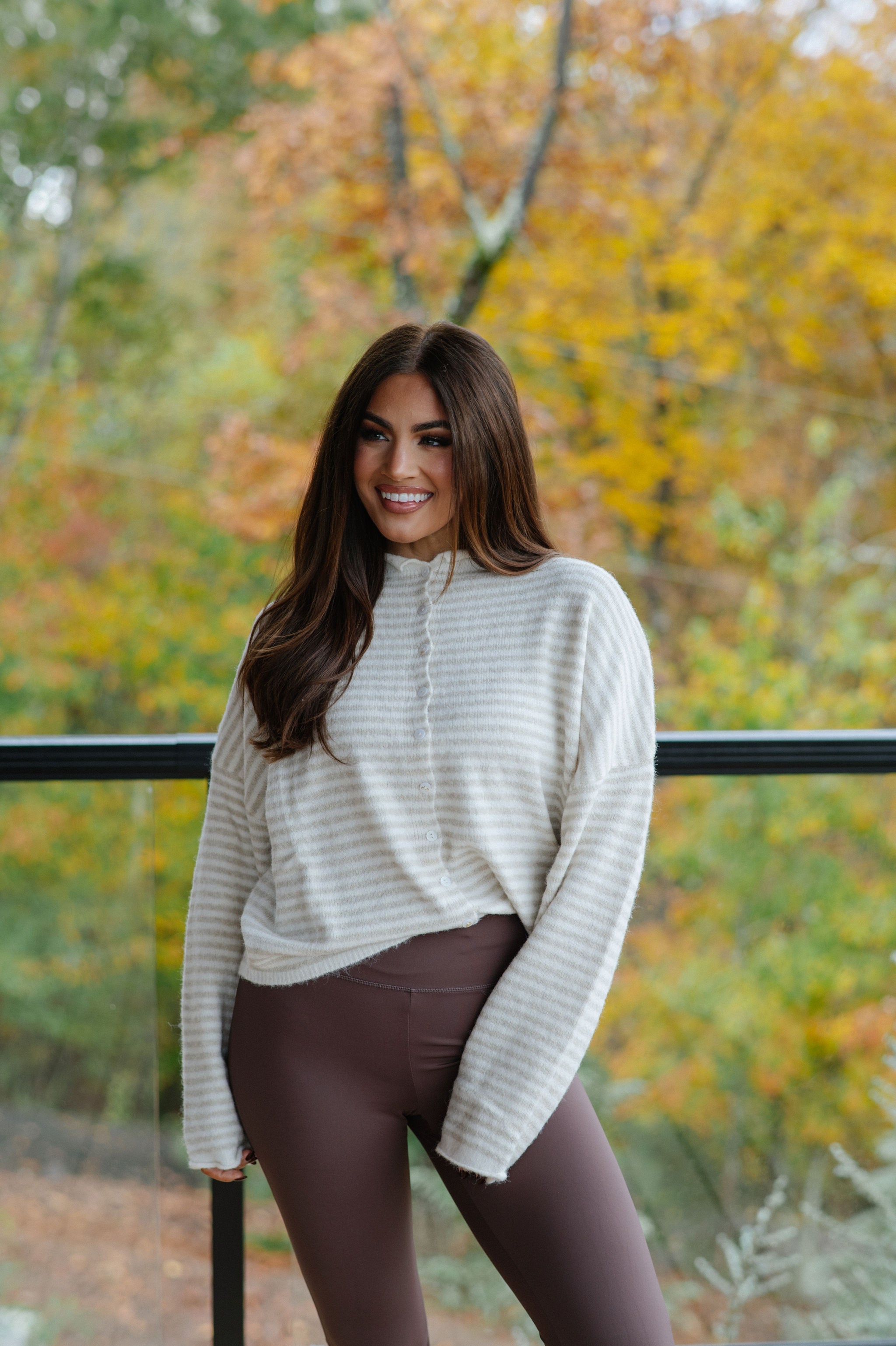 Mallory Mini Striped Cardigan- Cream