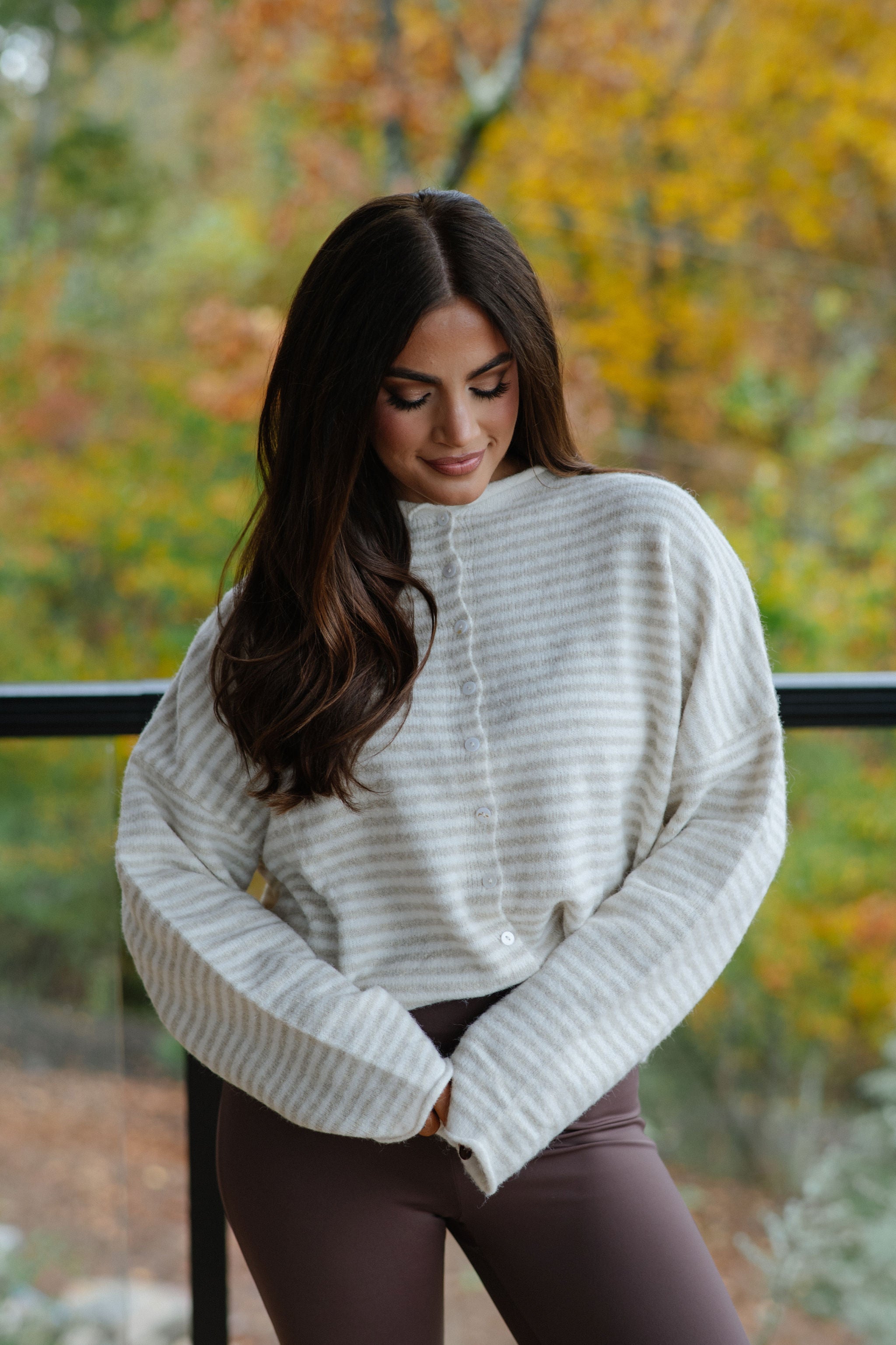 Mallory Mini Striped Cardigan- Cream