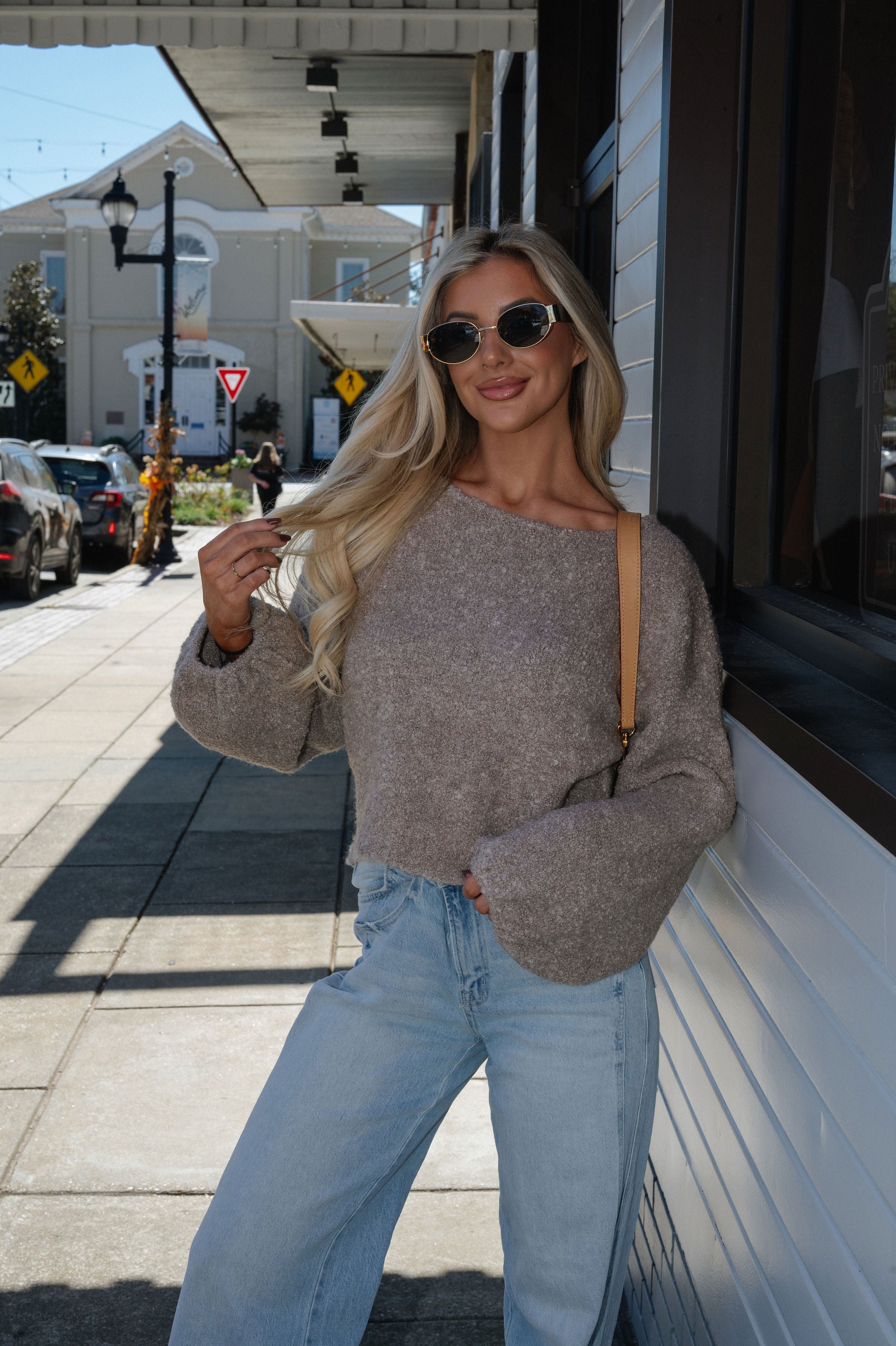 Textured Knit Bubble Sleeve Sweater-Mocha