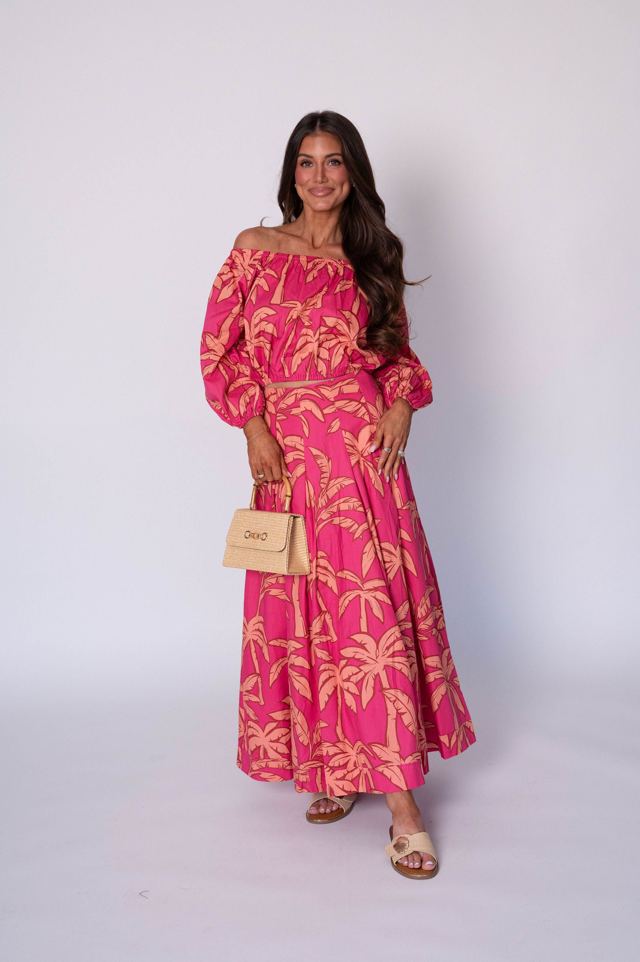 Kailani OTS Floral Skirt Set-Pink