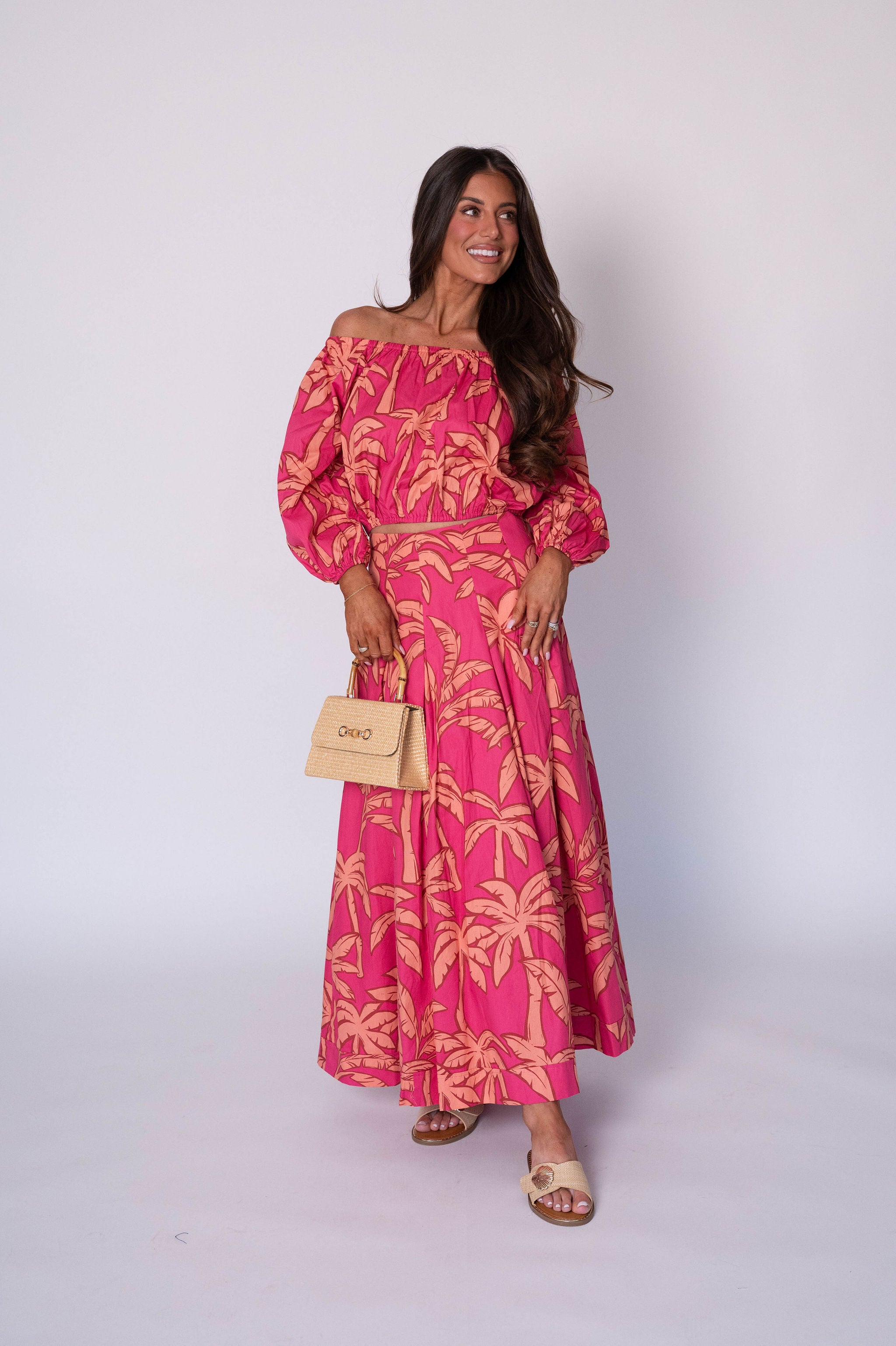 Kailani OTS Floral Skirt Set-Pink