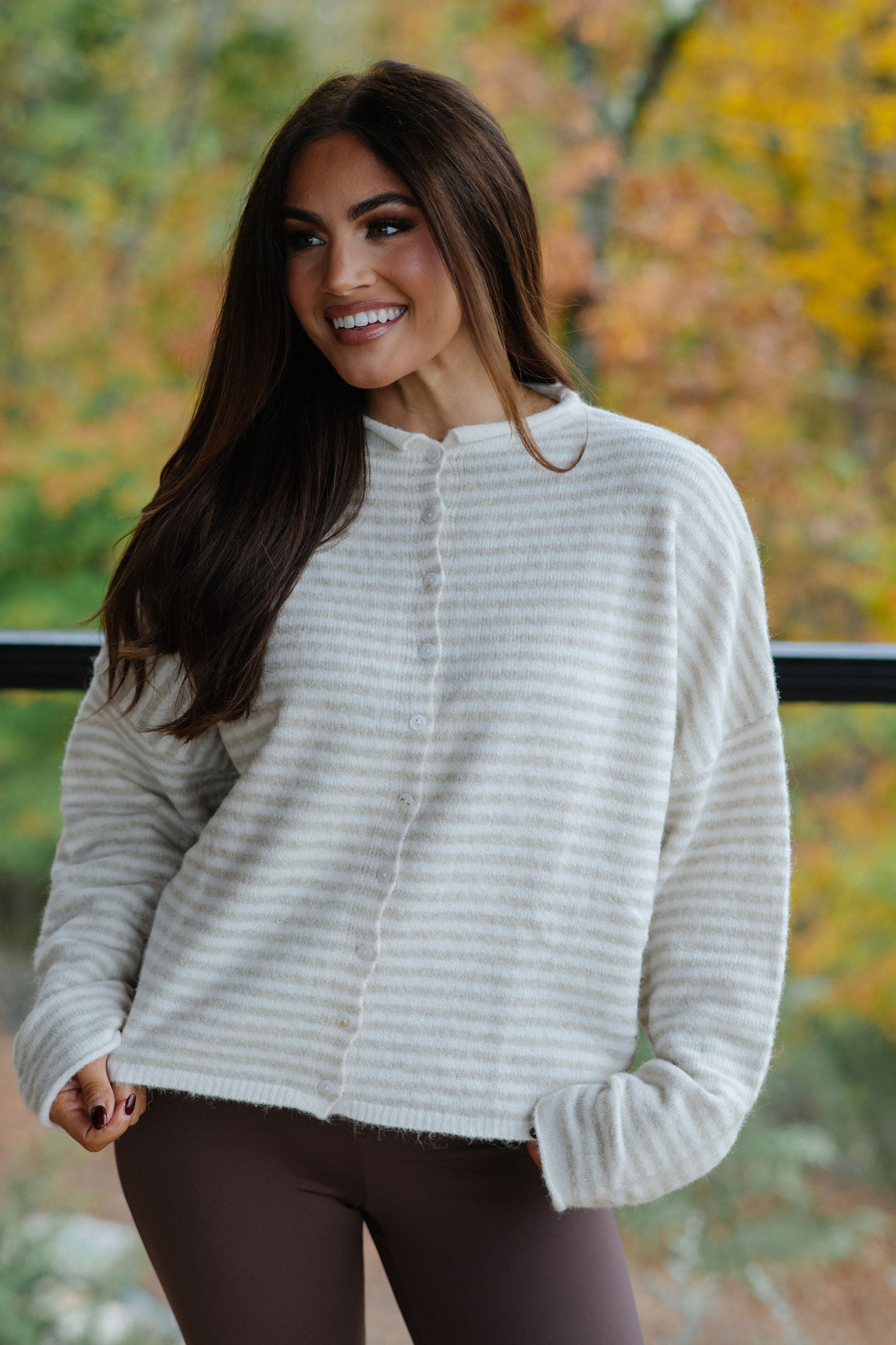 Mallory Mini Striped Cardigan- Cream