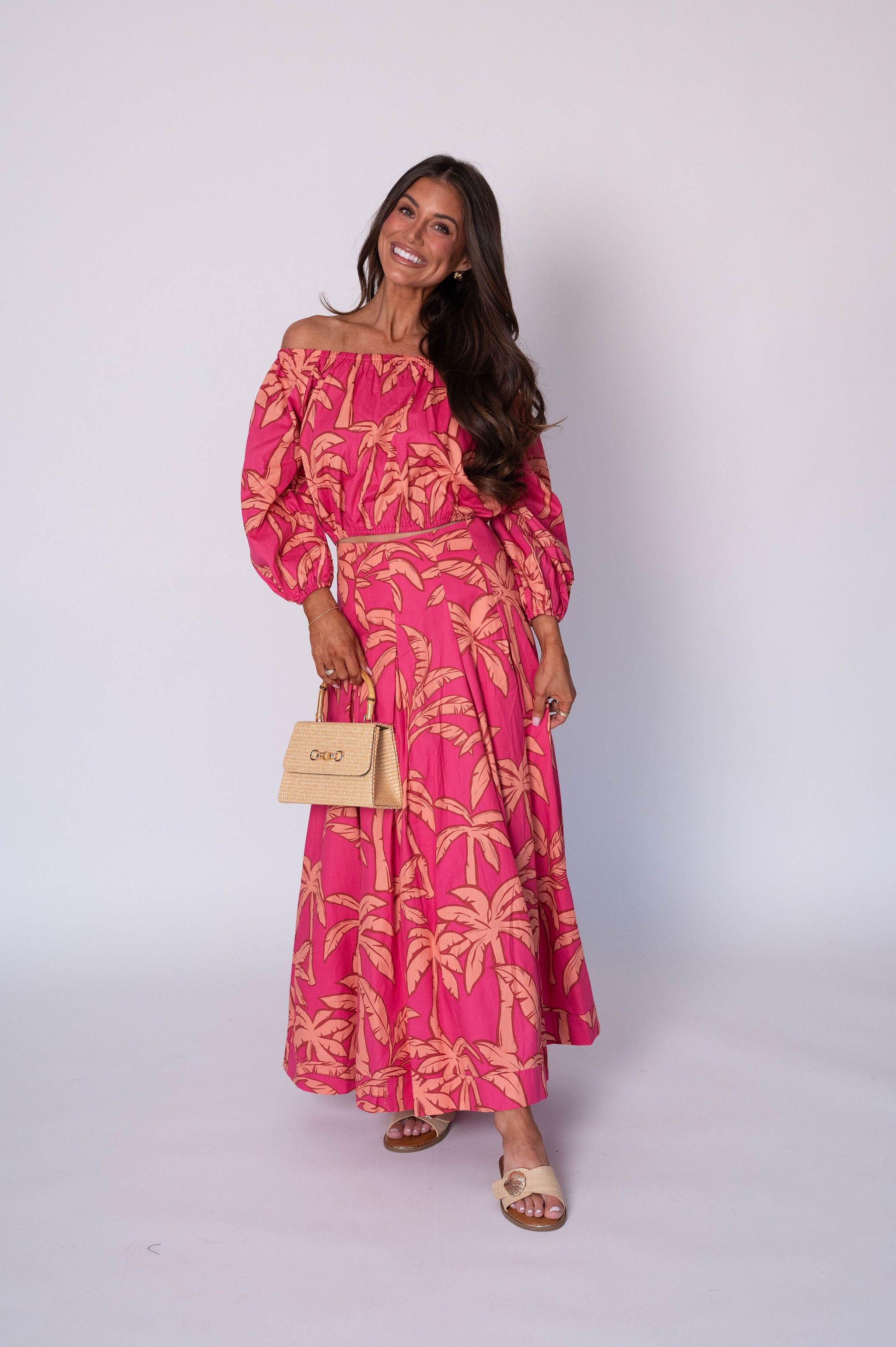 Kailani OTS Floral Skirt Set-Pink