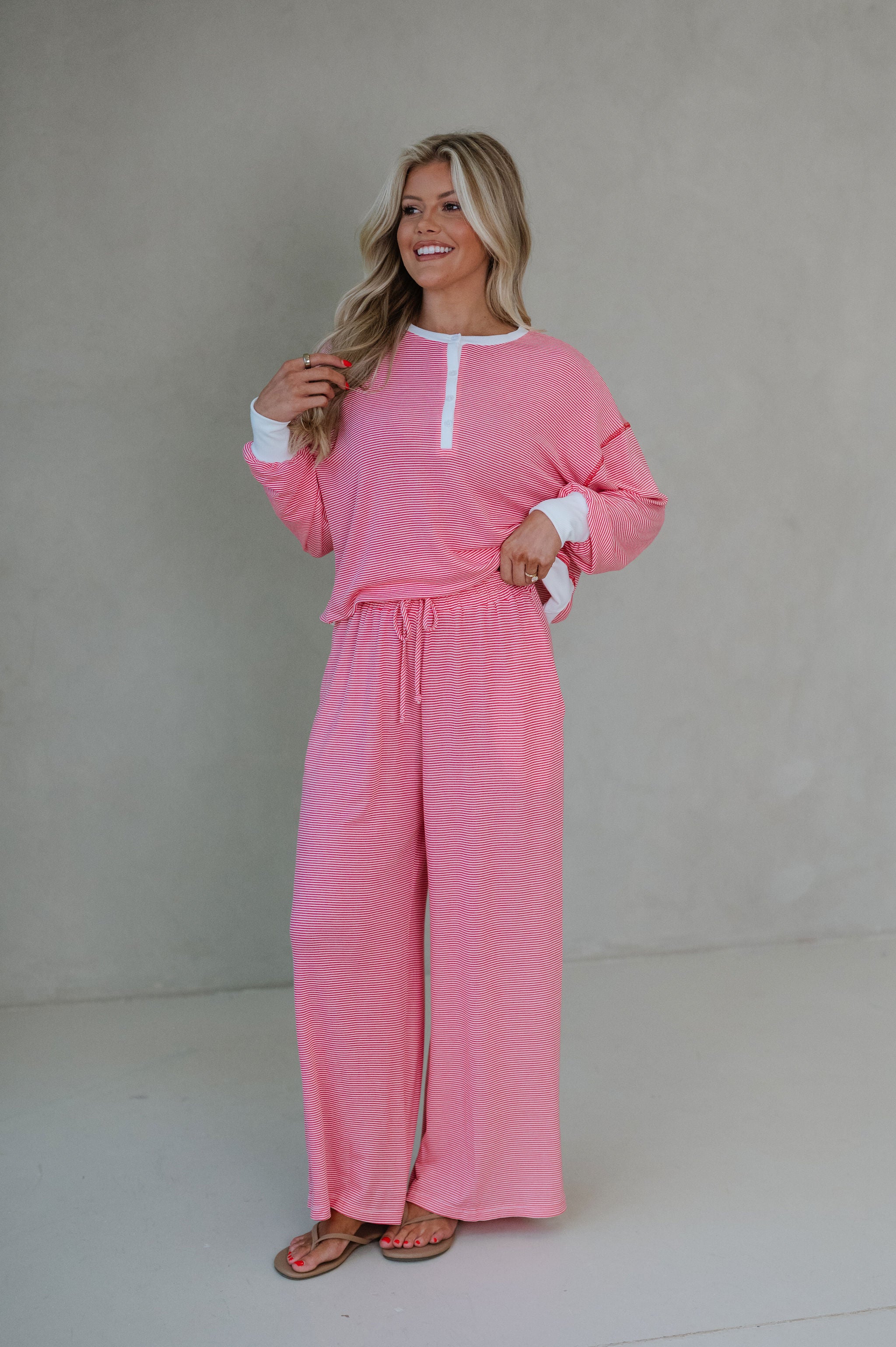 Haley Striped Lounge Pants Set-Watermelon