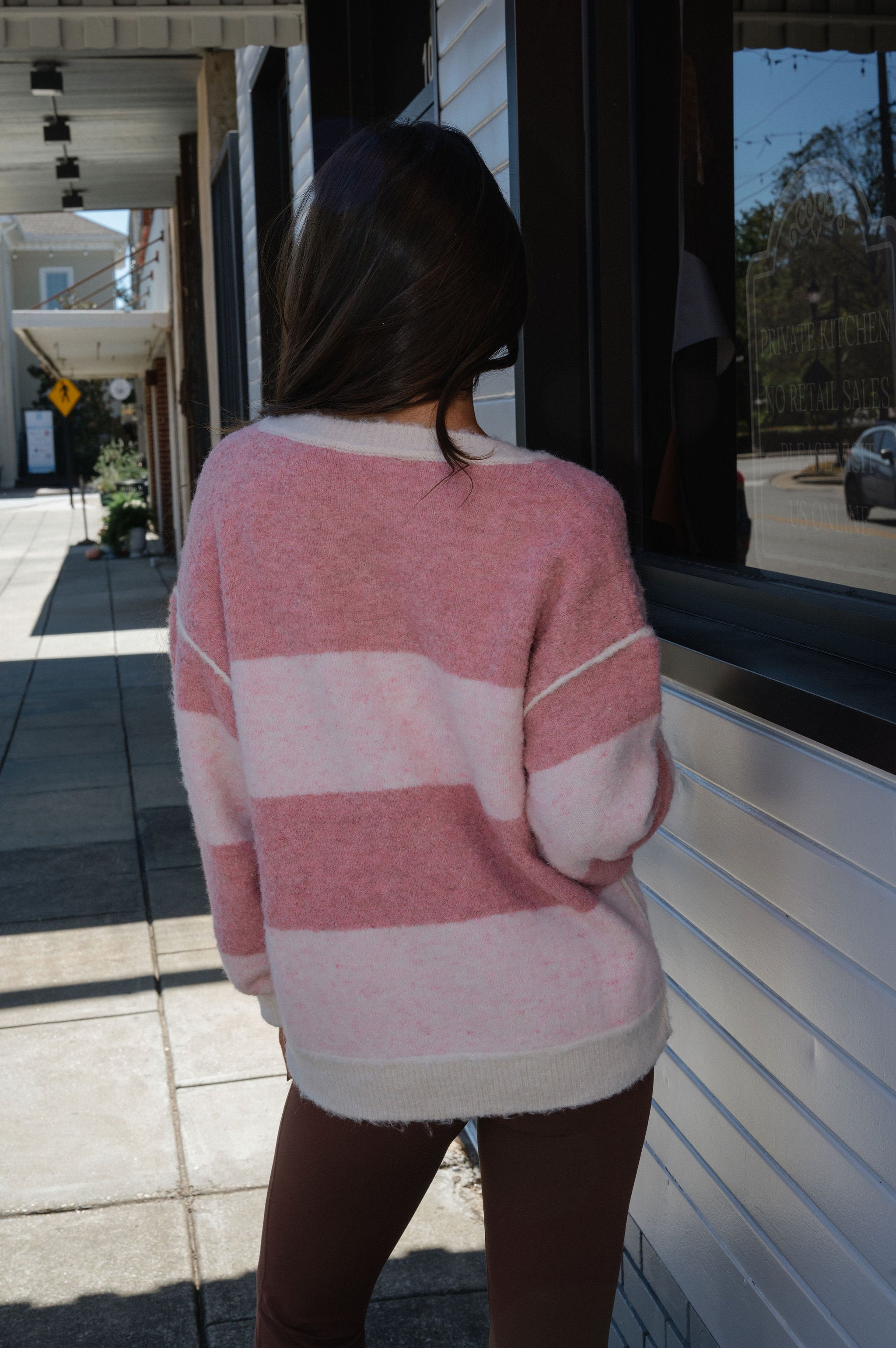 Knit Henley Sweater Top-Pink