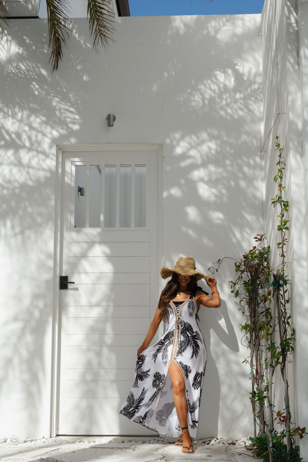 Palm Printed Coverup-Midnight