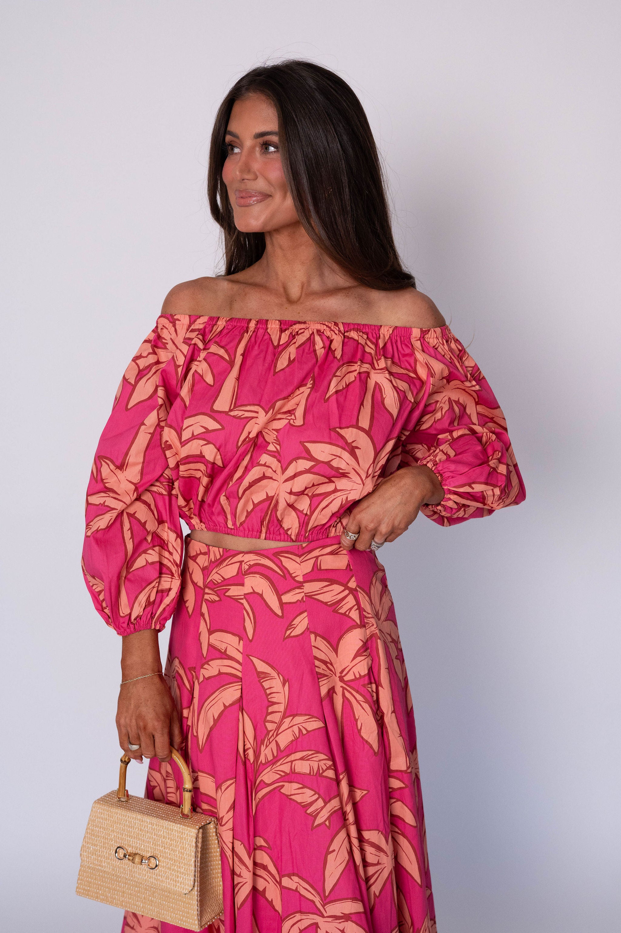 Kailani OTS Floral Skirt Set-Pink