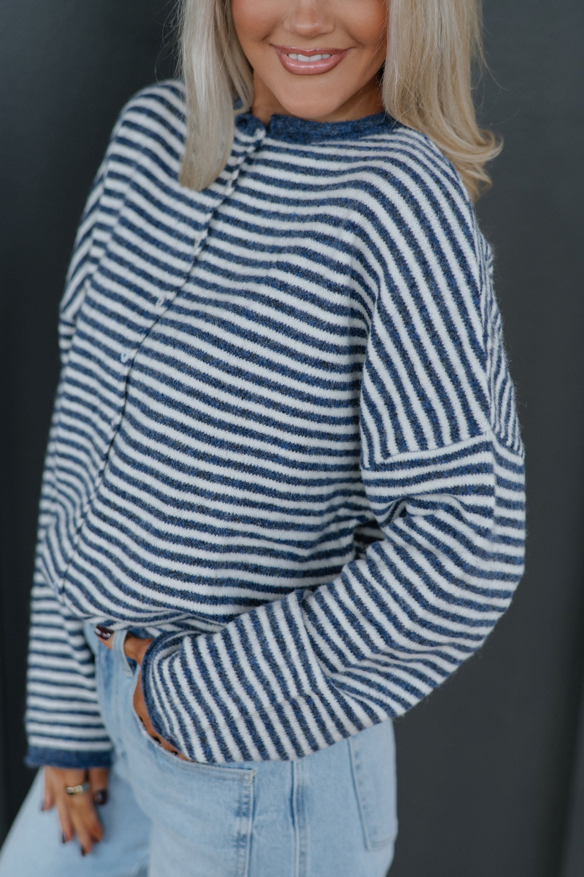 Mallory Mini Striped Cardigan- Denim