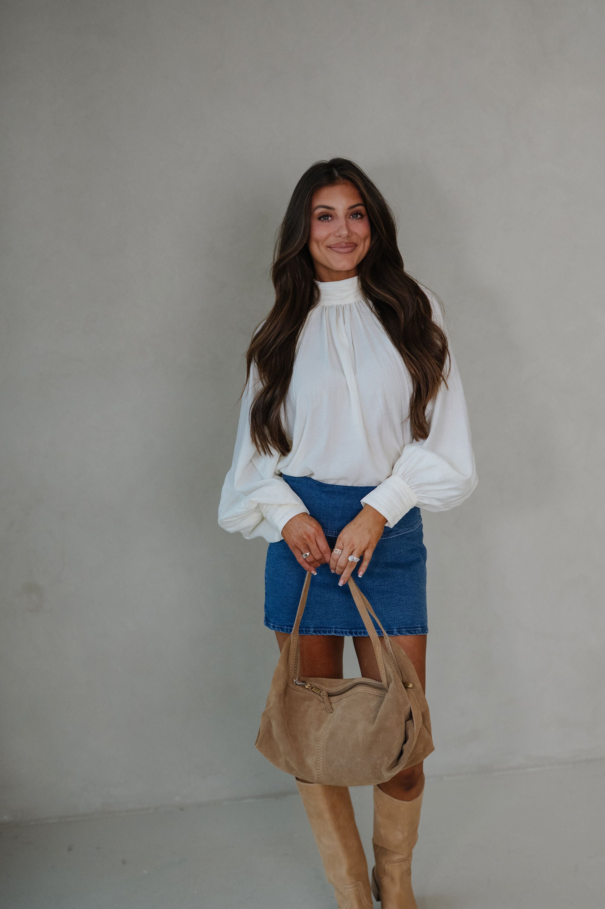 Mal Mock Neck Blouse-Cream