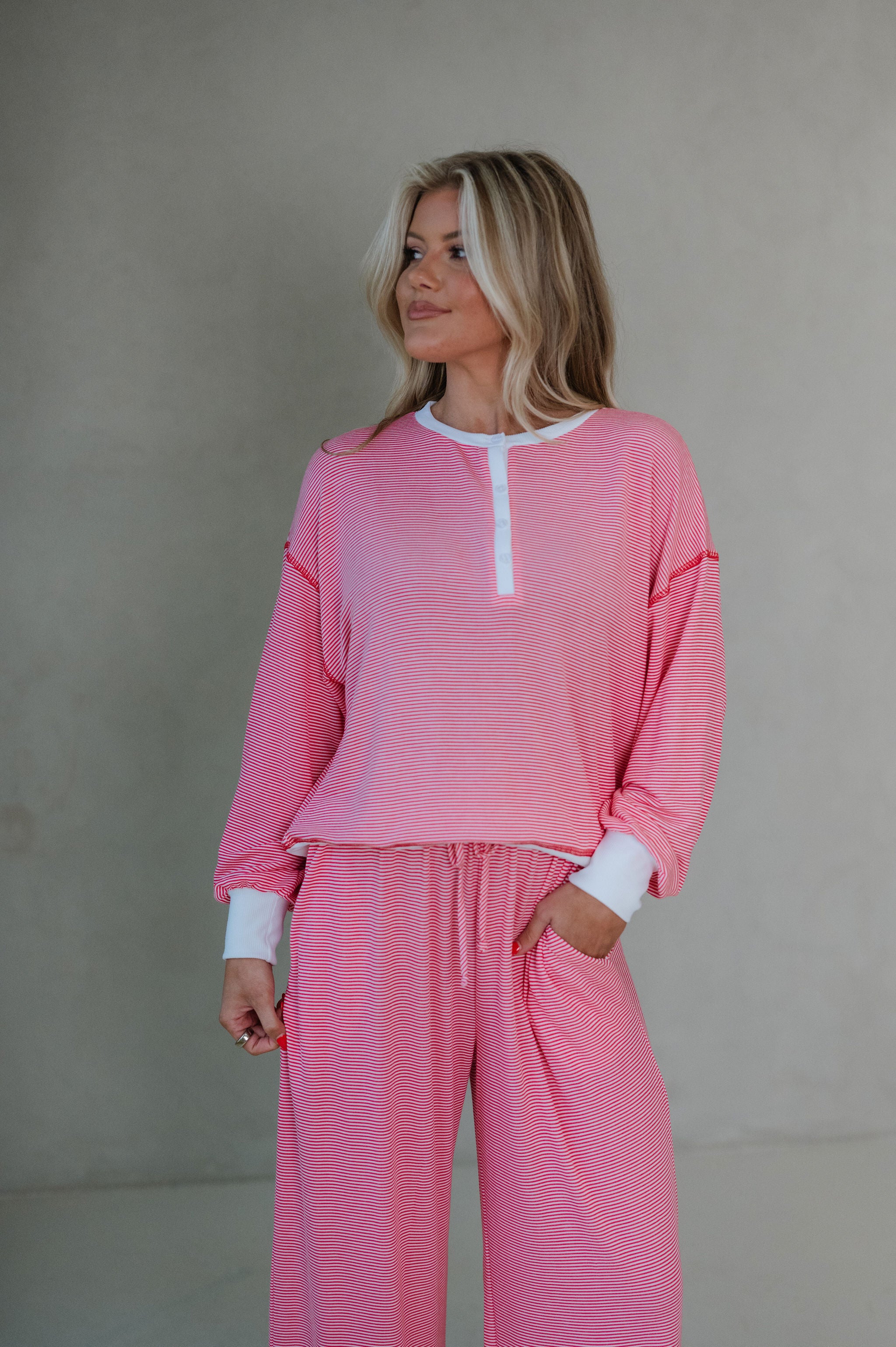 Haley Striped Lounge Pants Set-Watermelon