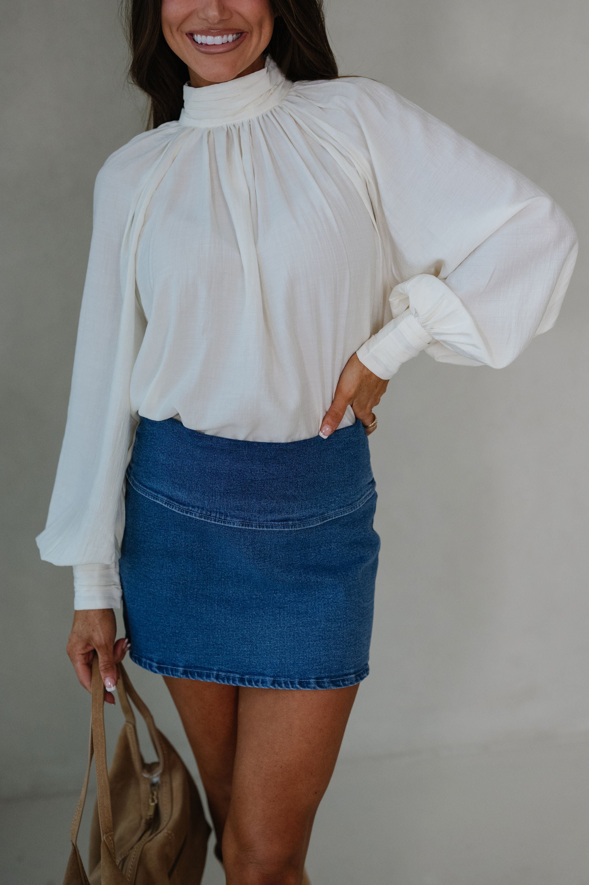 Mal Mock Neck Blouse-Cream