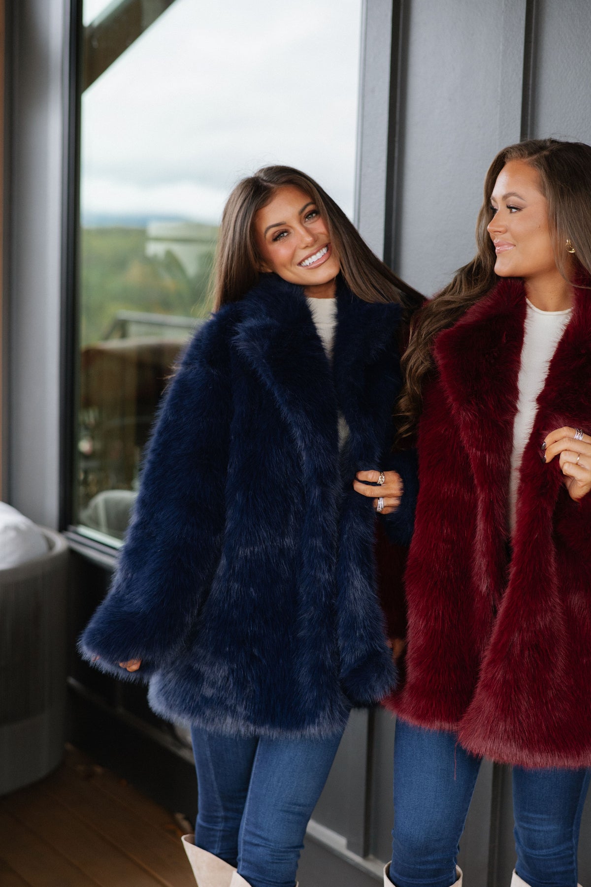 Josephine Faux Fur Coat-Navy