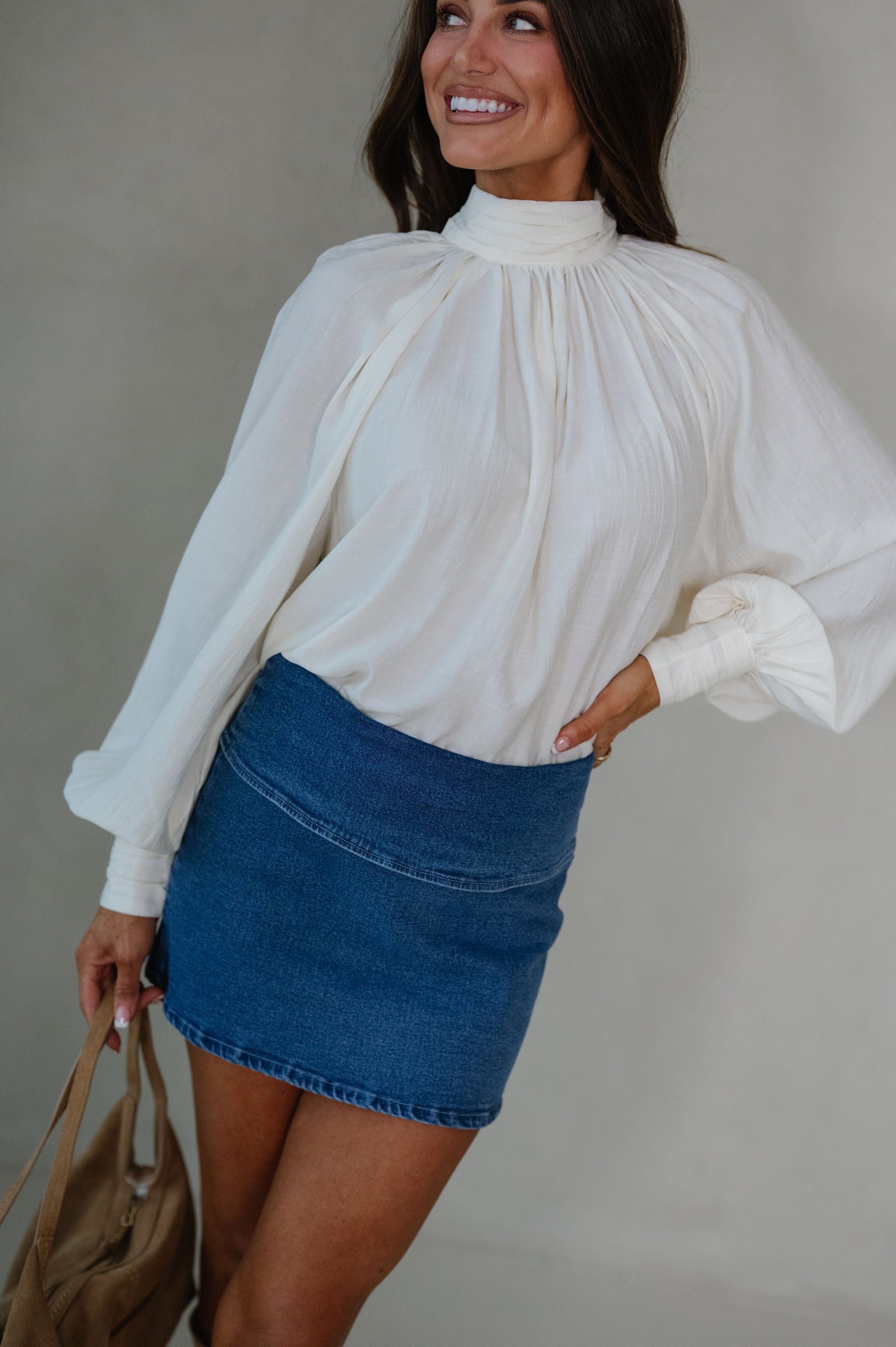 Mal Mock Neck Blouse-Cream