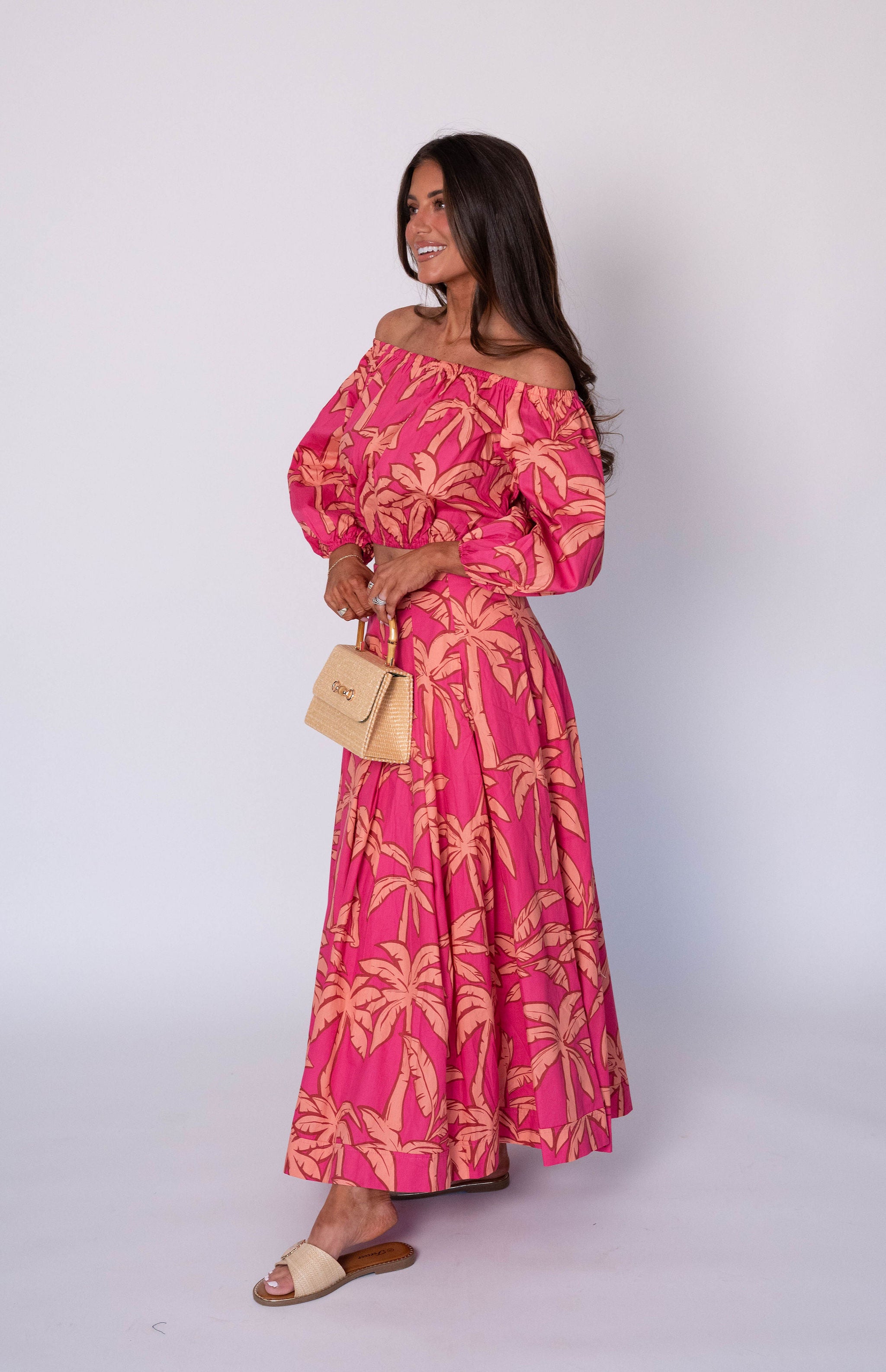 Kailani OTS Floral Skirt Set-Pink