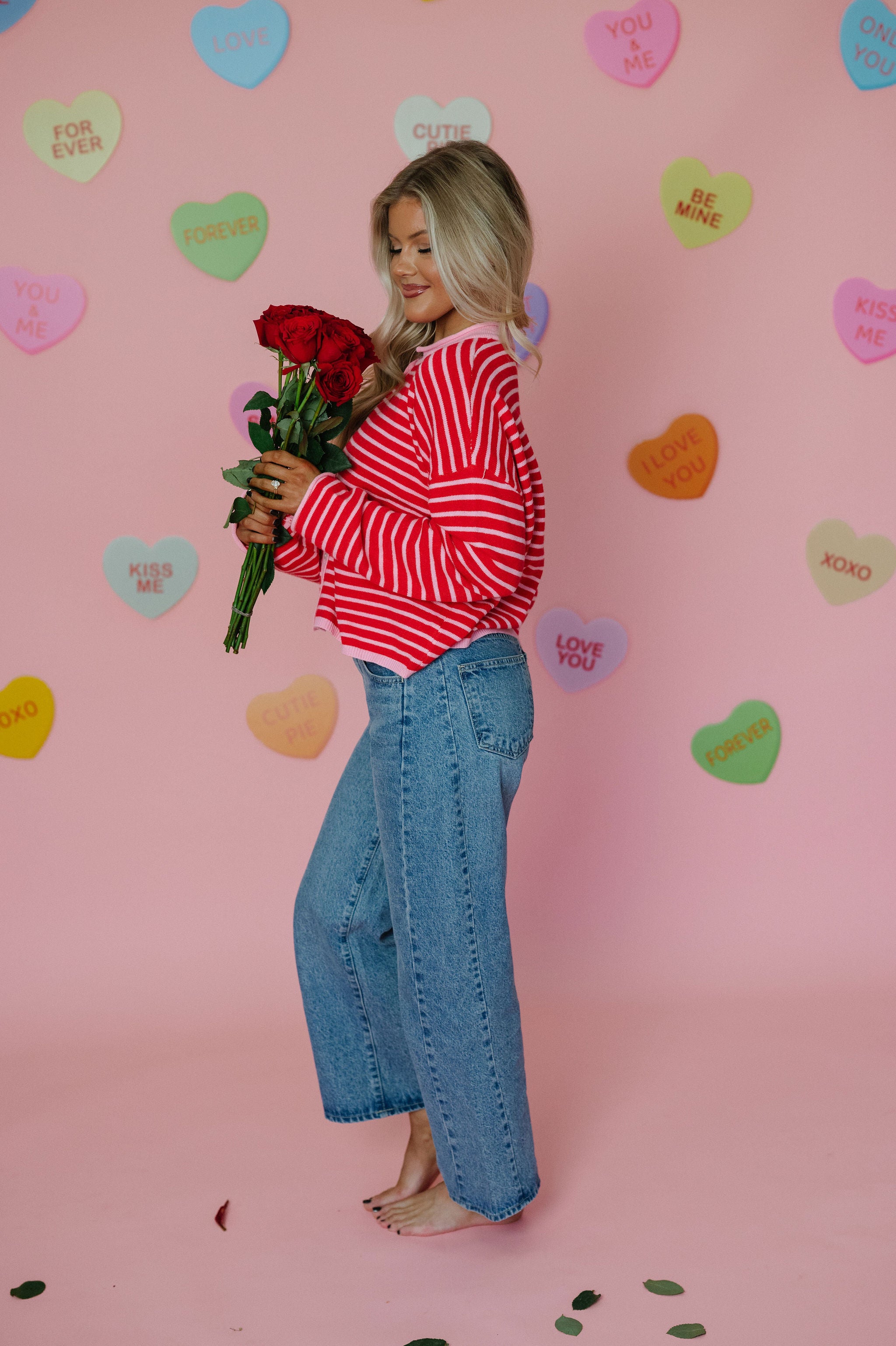 Valerie Striped Cardigan Sweater-Pink/Red