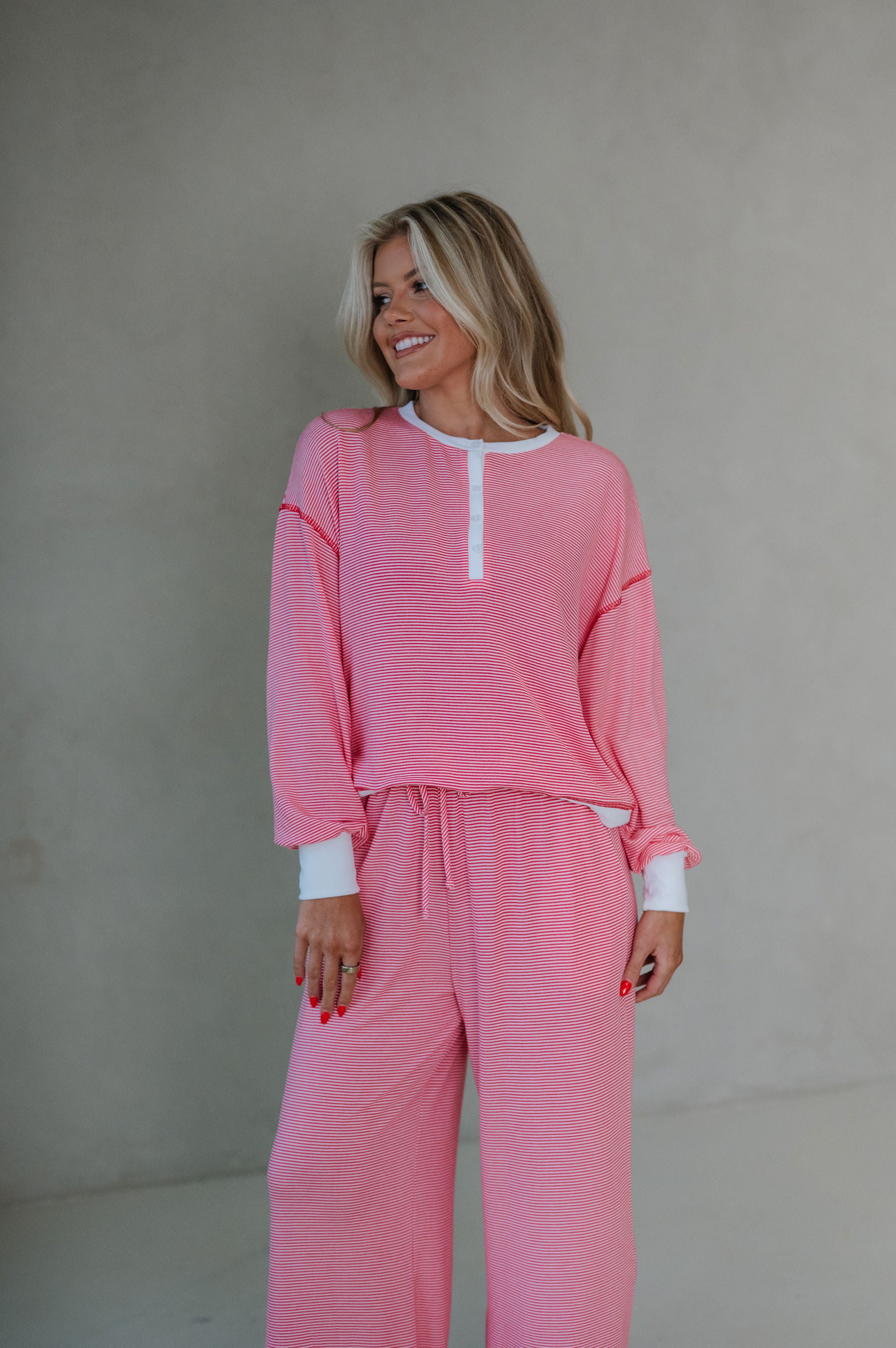 Haley Striped Lounge Pants Set-Watermelon