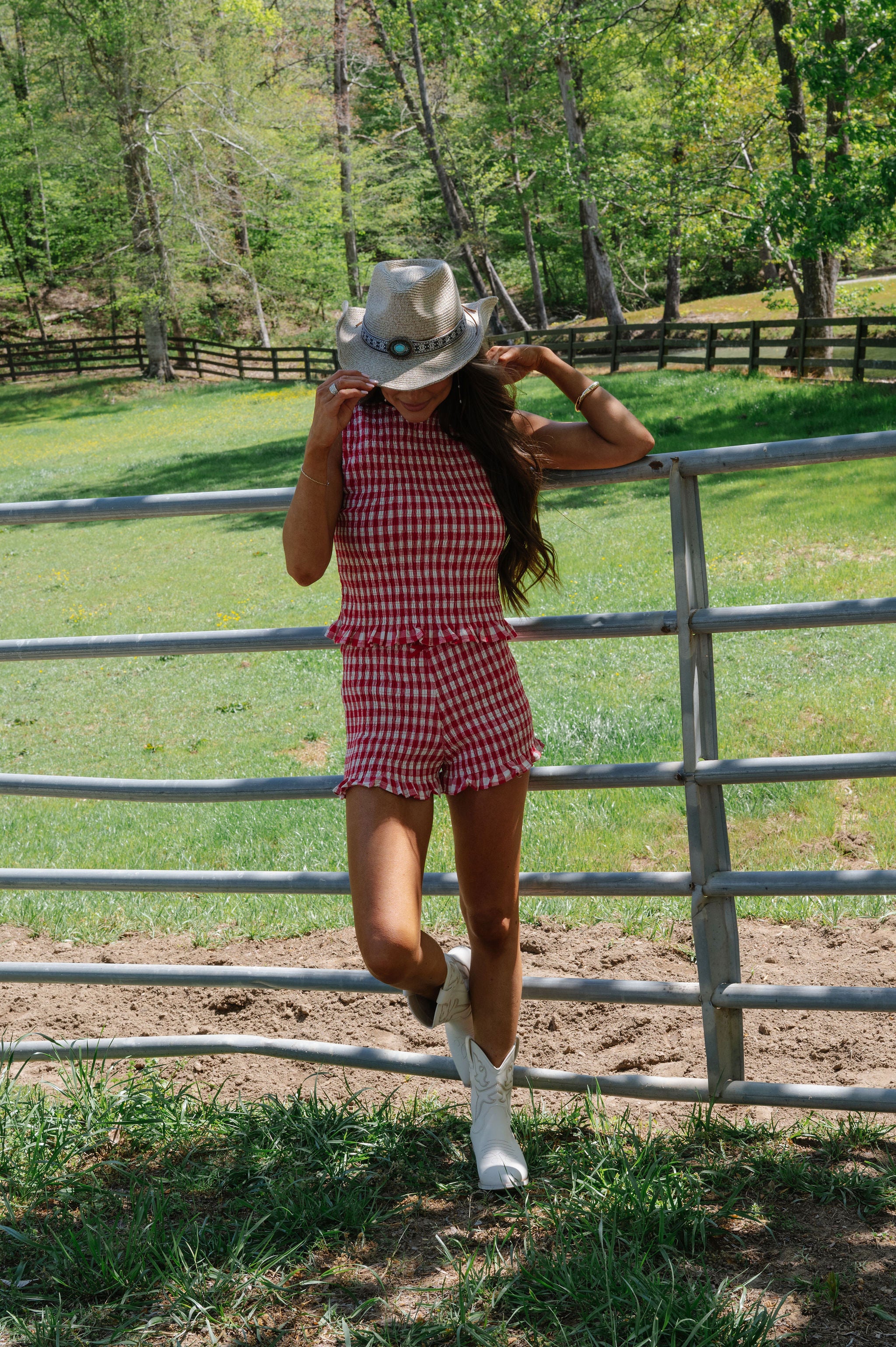 Ginny Smocked Shorts Set-Red