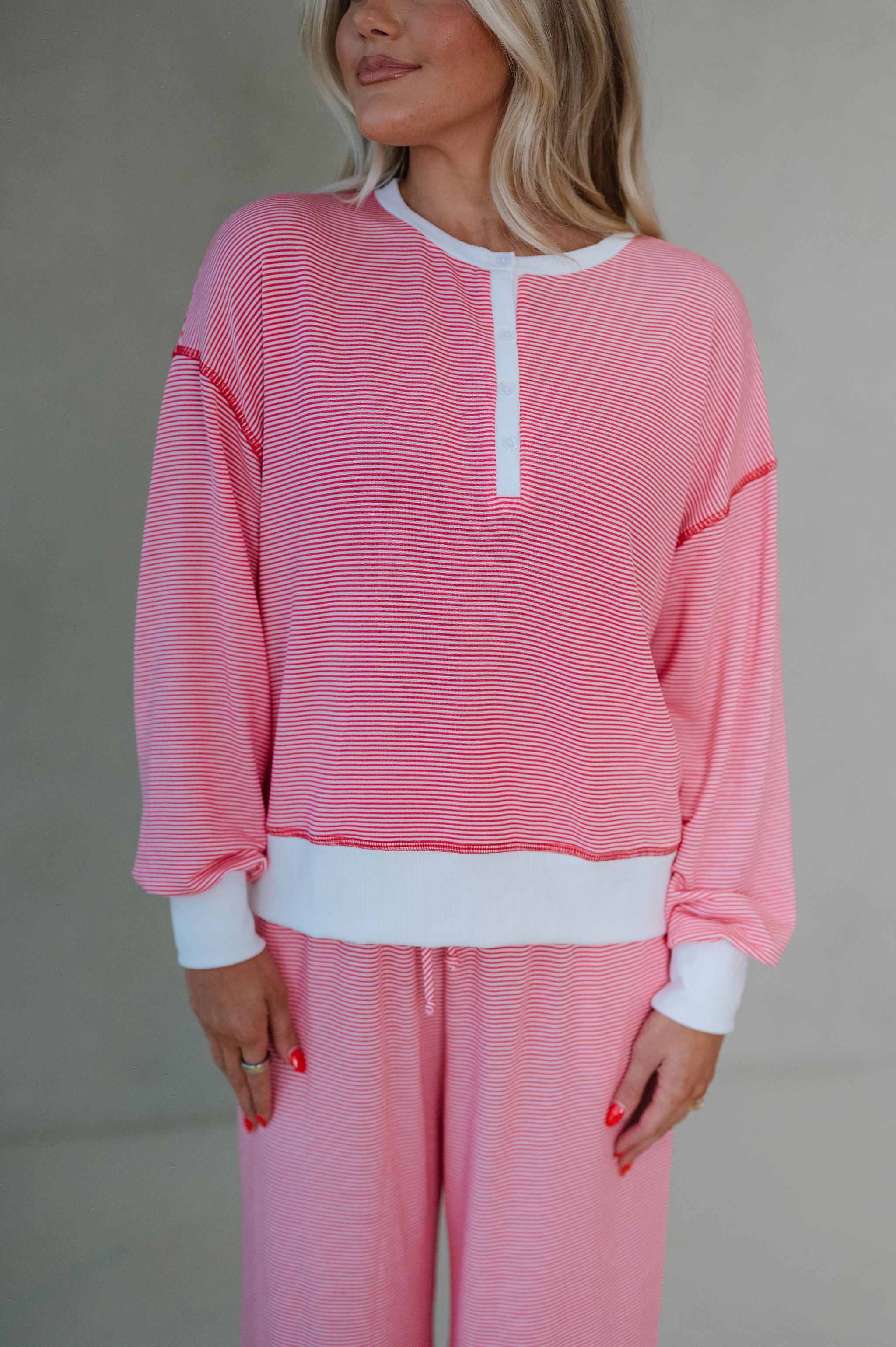 Haley Striped Lounge Pants Set-Watermelon