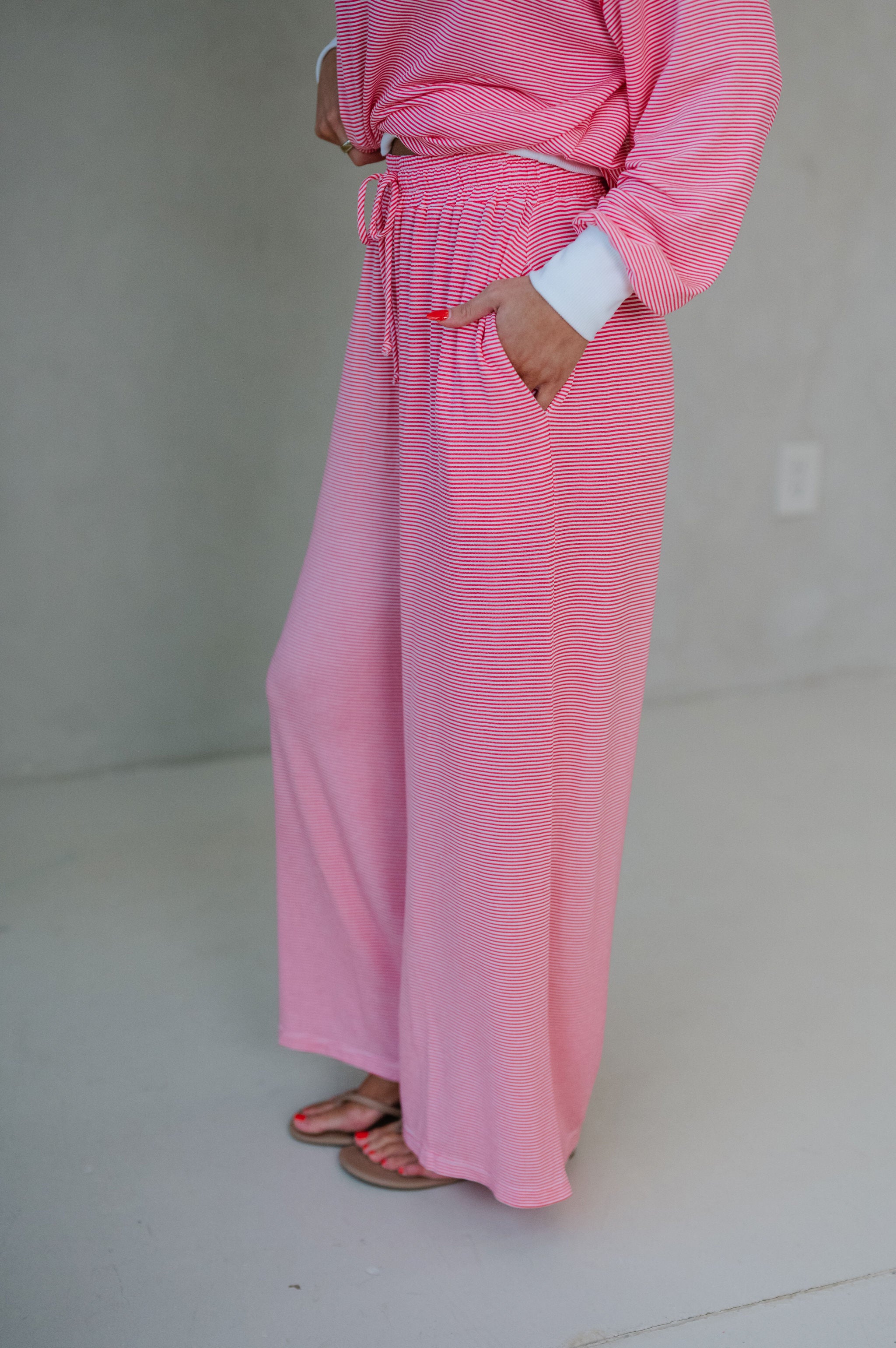 Haley Striped Lounge Pants Set-Watermelon