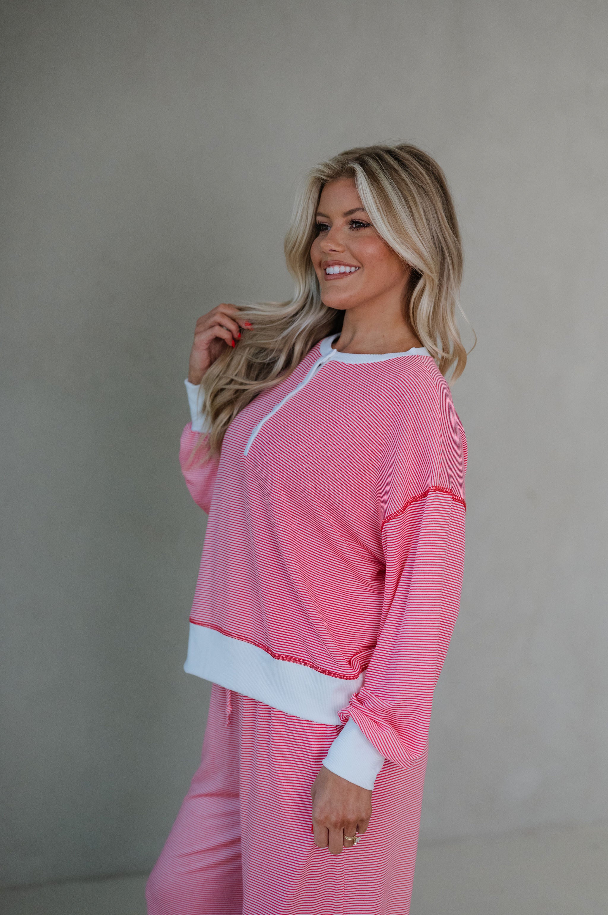 Haley Striped Lounge Pants Set-Watermelon
