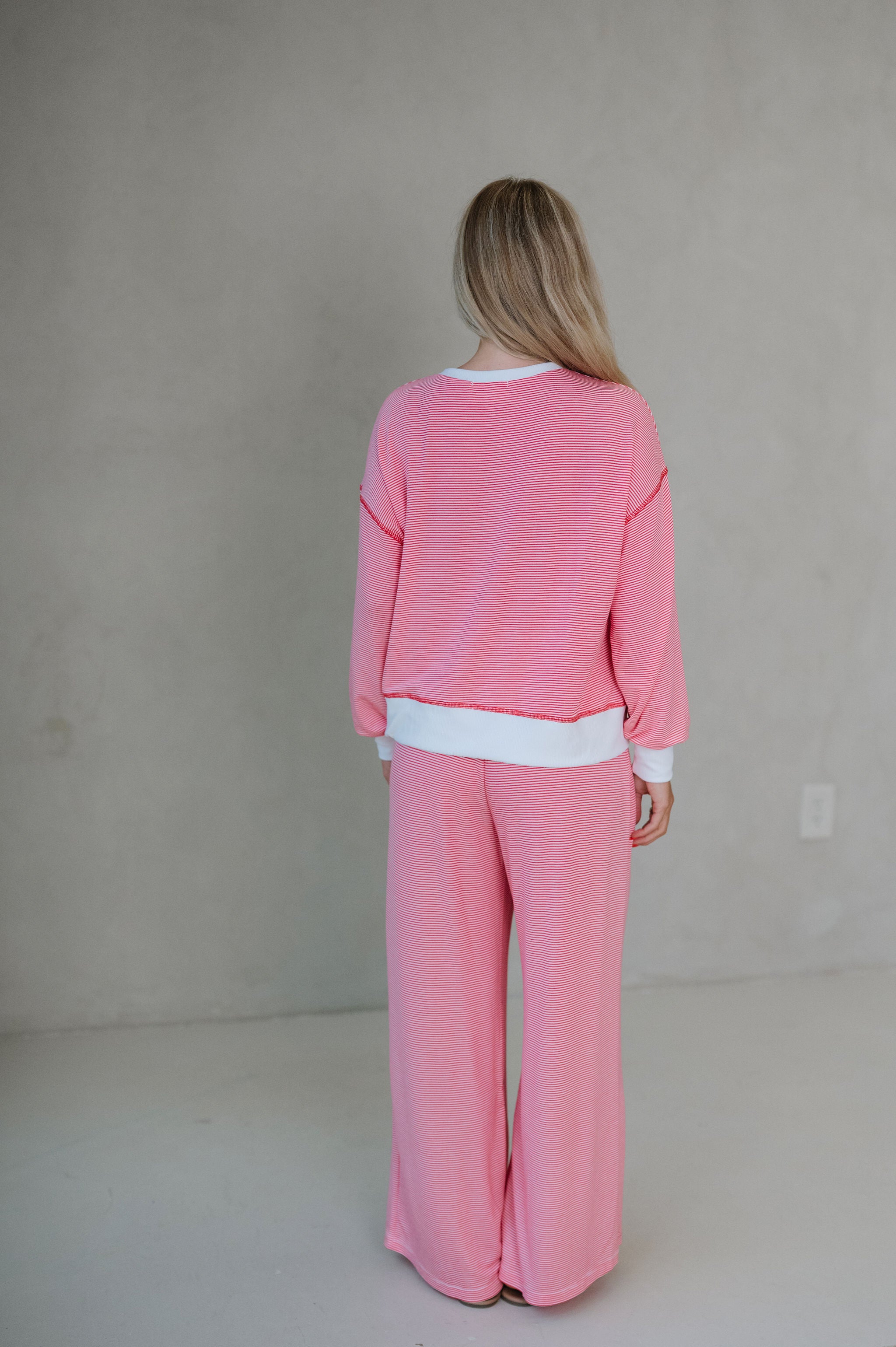 Haley Striped Lounge Pants Set-Watermelon