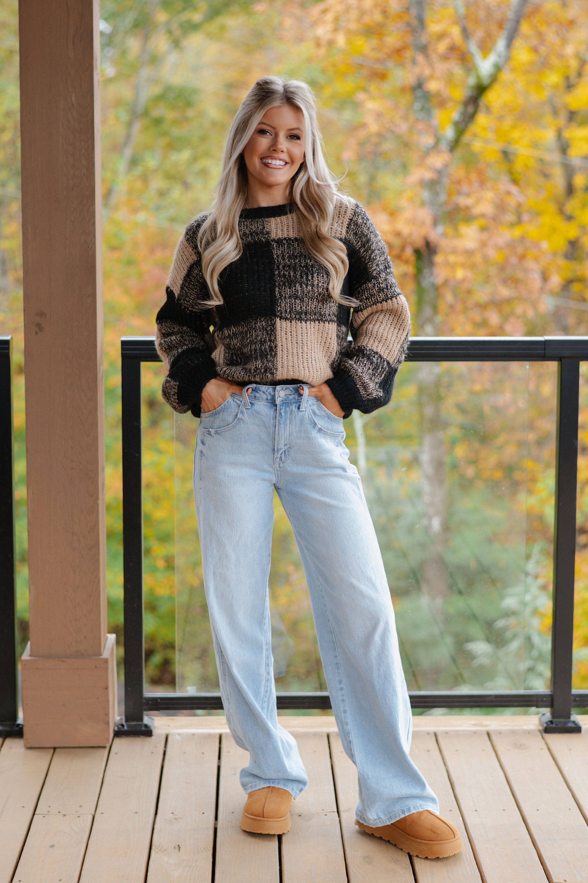 Sam Plaid Sweater-Black/Taupe