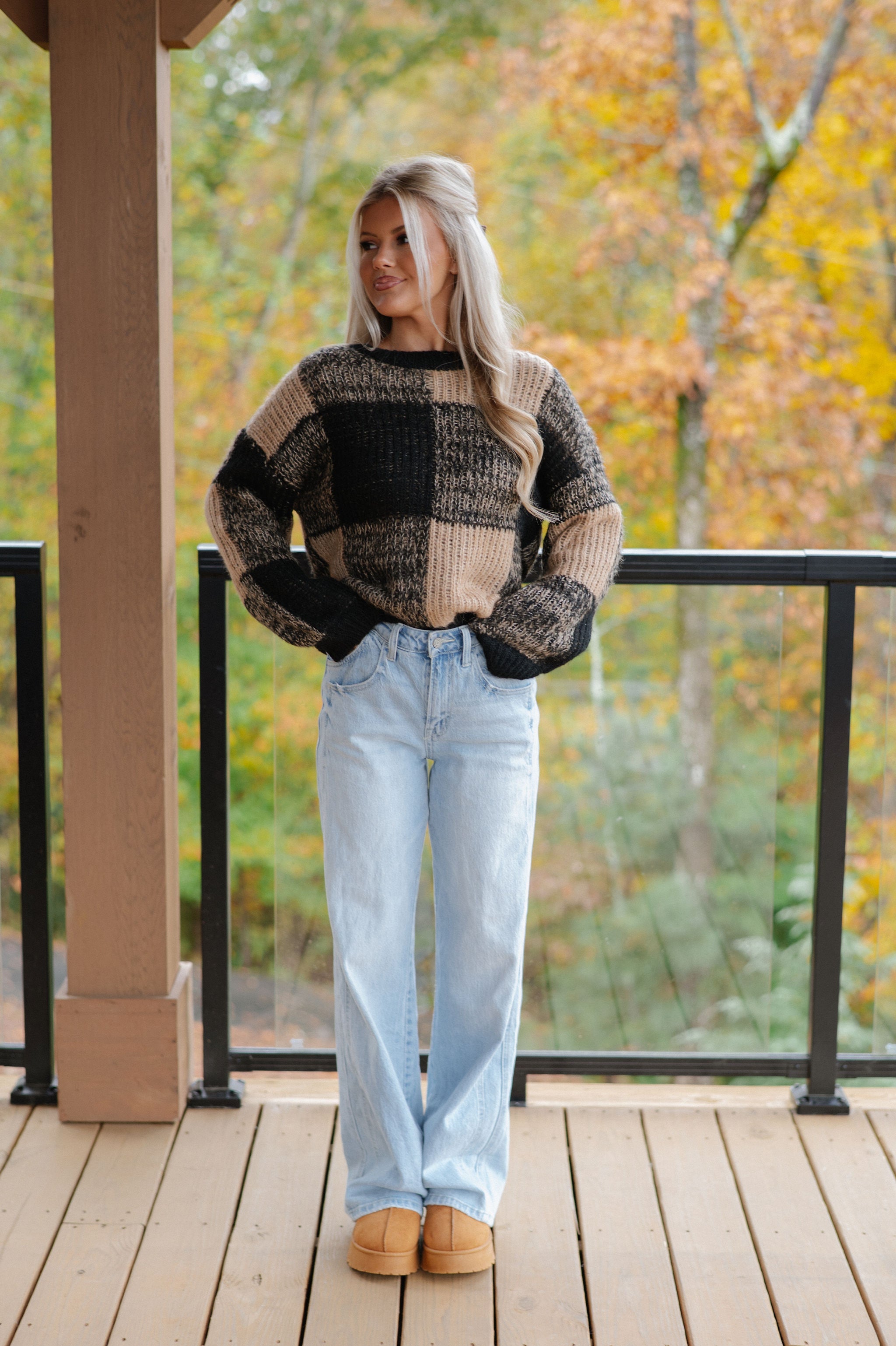 Sam Plaid Sweater-Black/Taupe