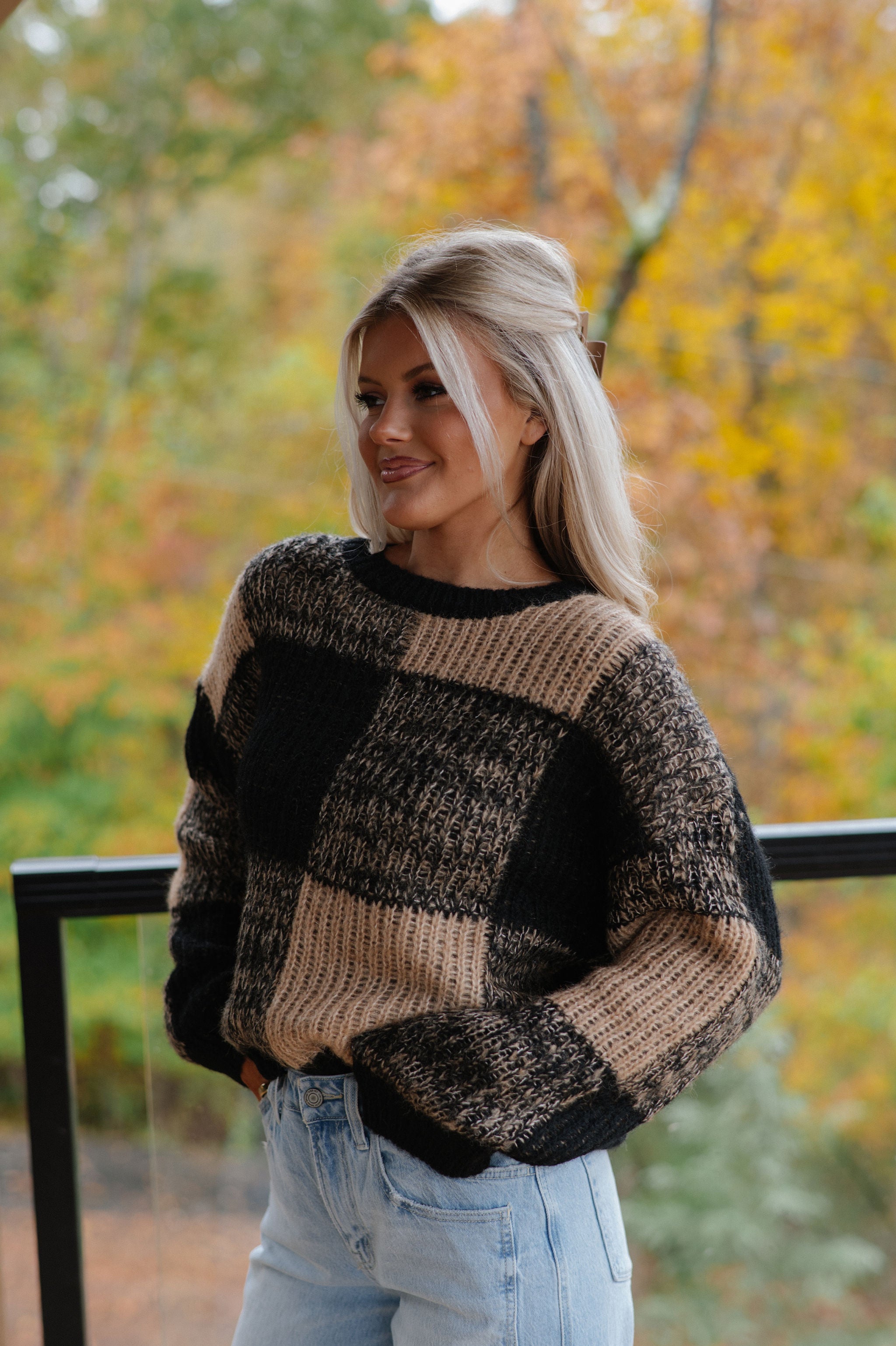 Sam Plaid Sweater-Black/Taupe