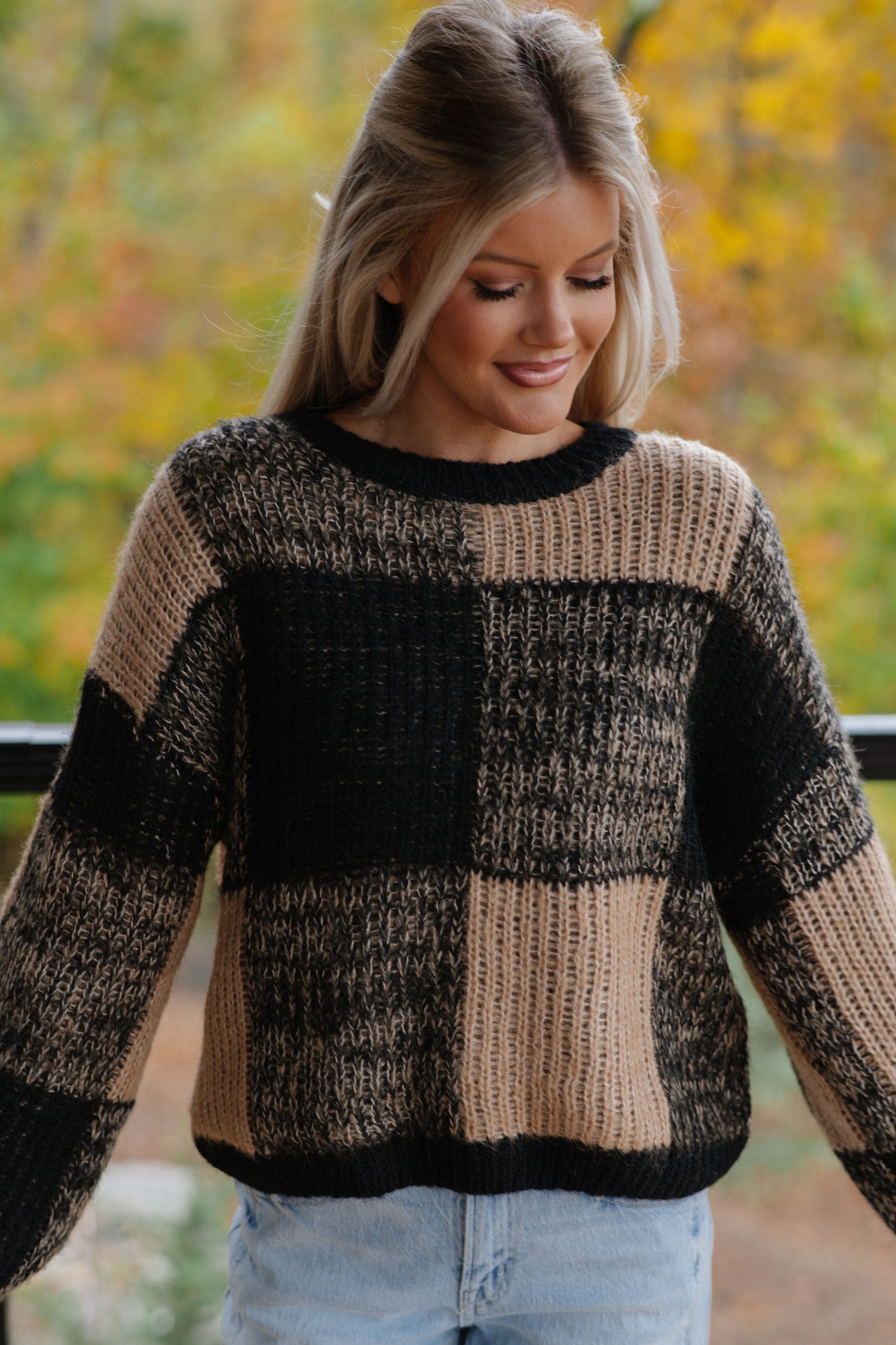 Sam Plaid Sweater-Black/Taupe