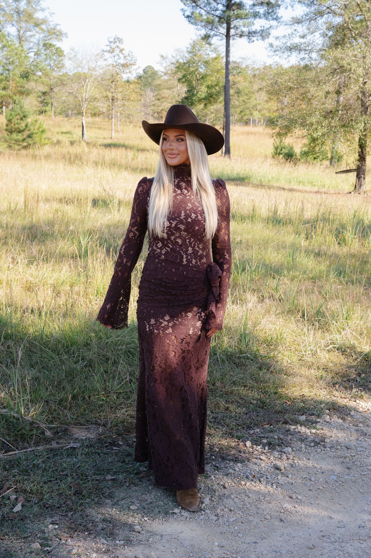 Raleigh Lace Maxi Dress-Brown