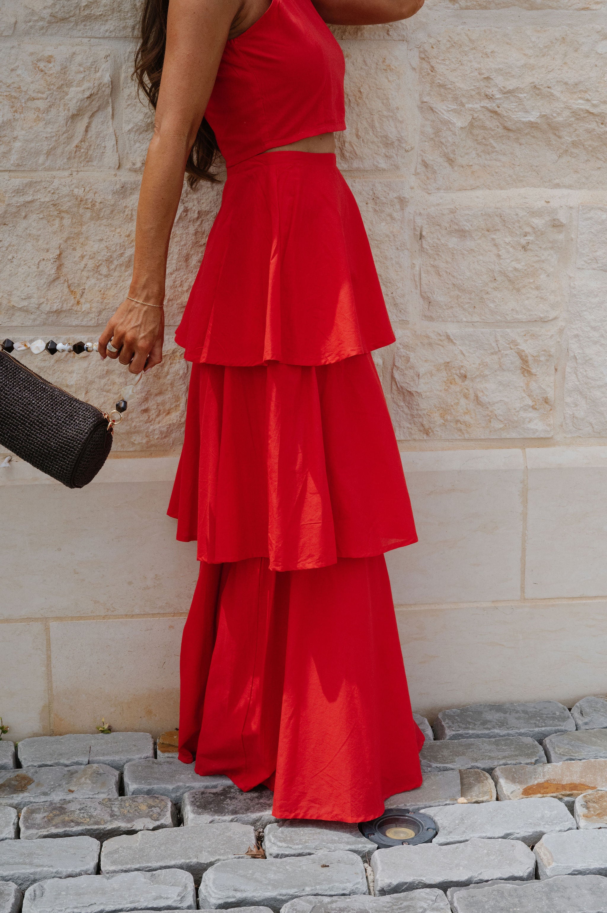Kai Ruffle Skirt Set-Red