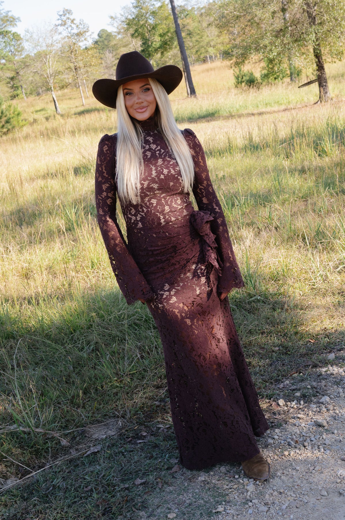 Raleigh Lace Maxi Dress-Brown