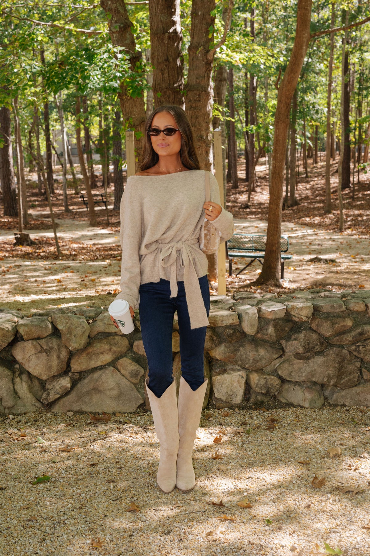 Carly Waist Tie Sweater-Latte